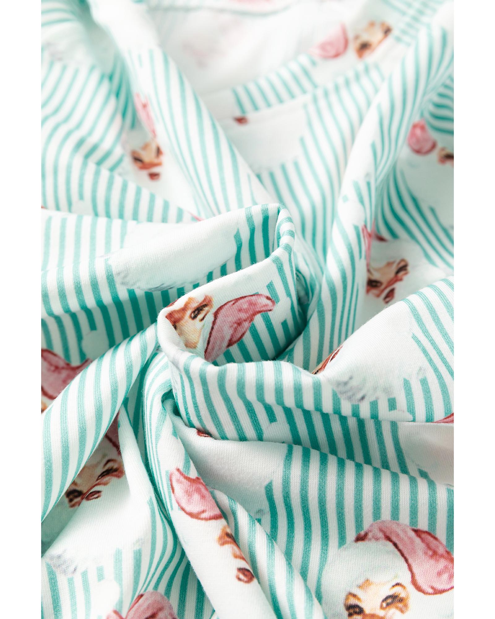 Green Santa Claus Striped Print Loose Fit Two Piece Lounge Set - S