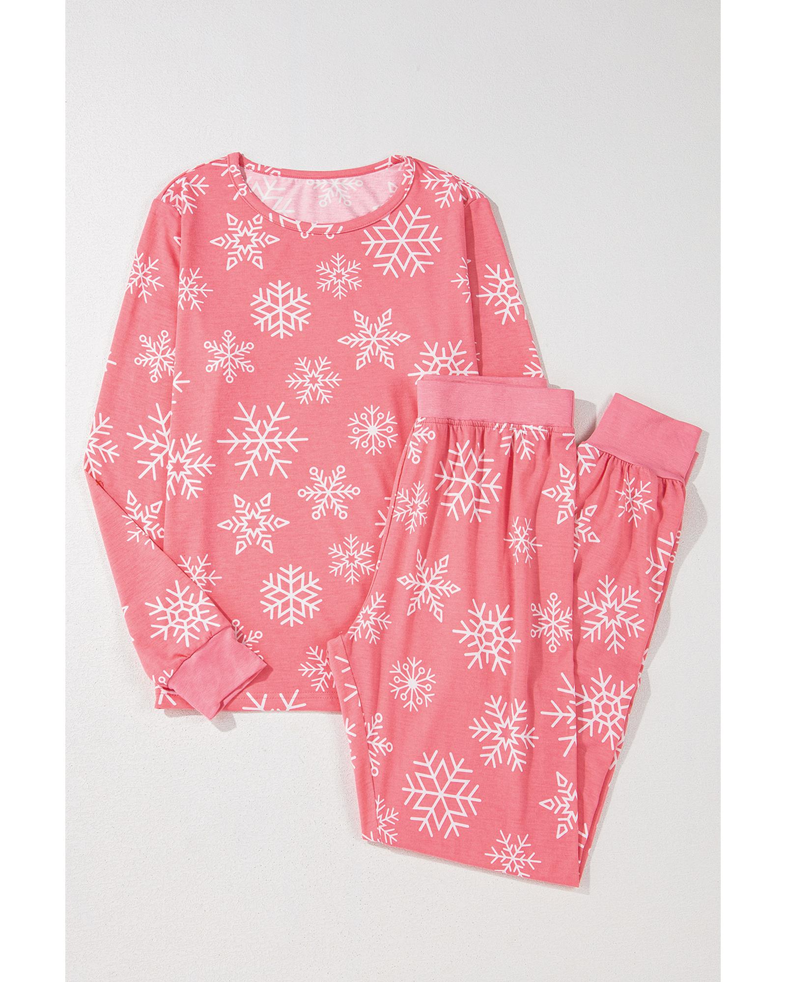 Pink Christmas Snowflake Print Two Piece Loungewear - L