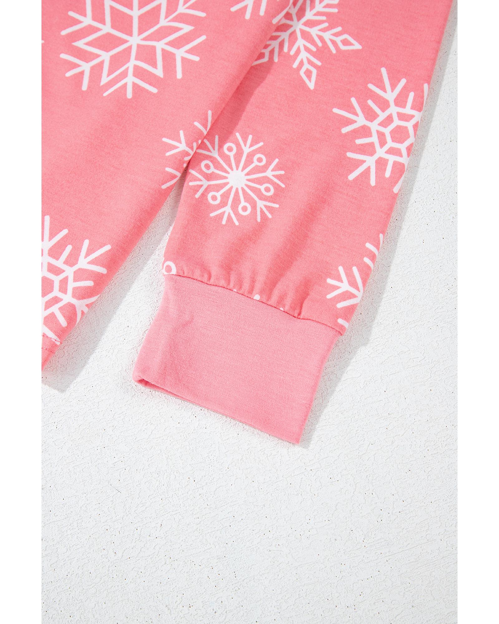 Pink Christmas Snowflake Print Two Piece Loungewear - M