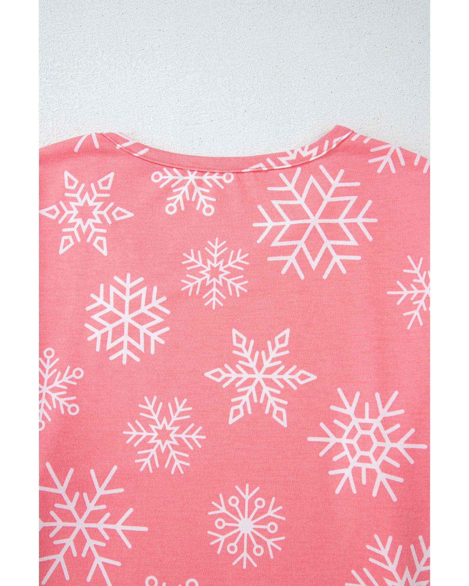 Pink Christmas Snowflake Print Two Piece Loungewear - XL