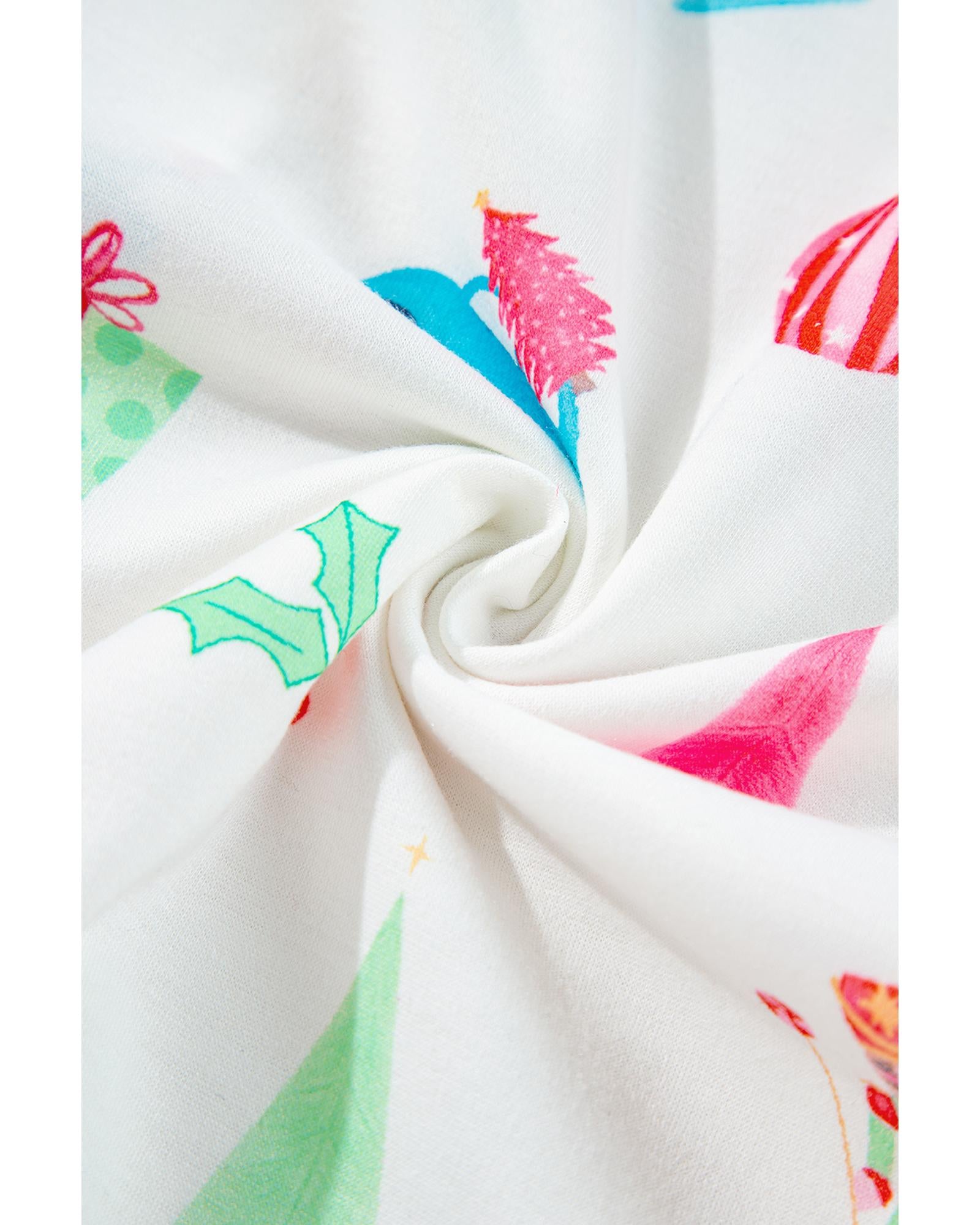 White Christmas Print Short Sleeve Shirt and Shorts Pajama Set - 2XL