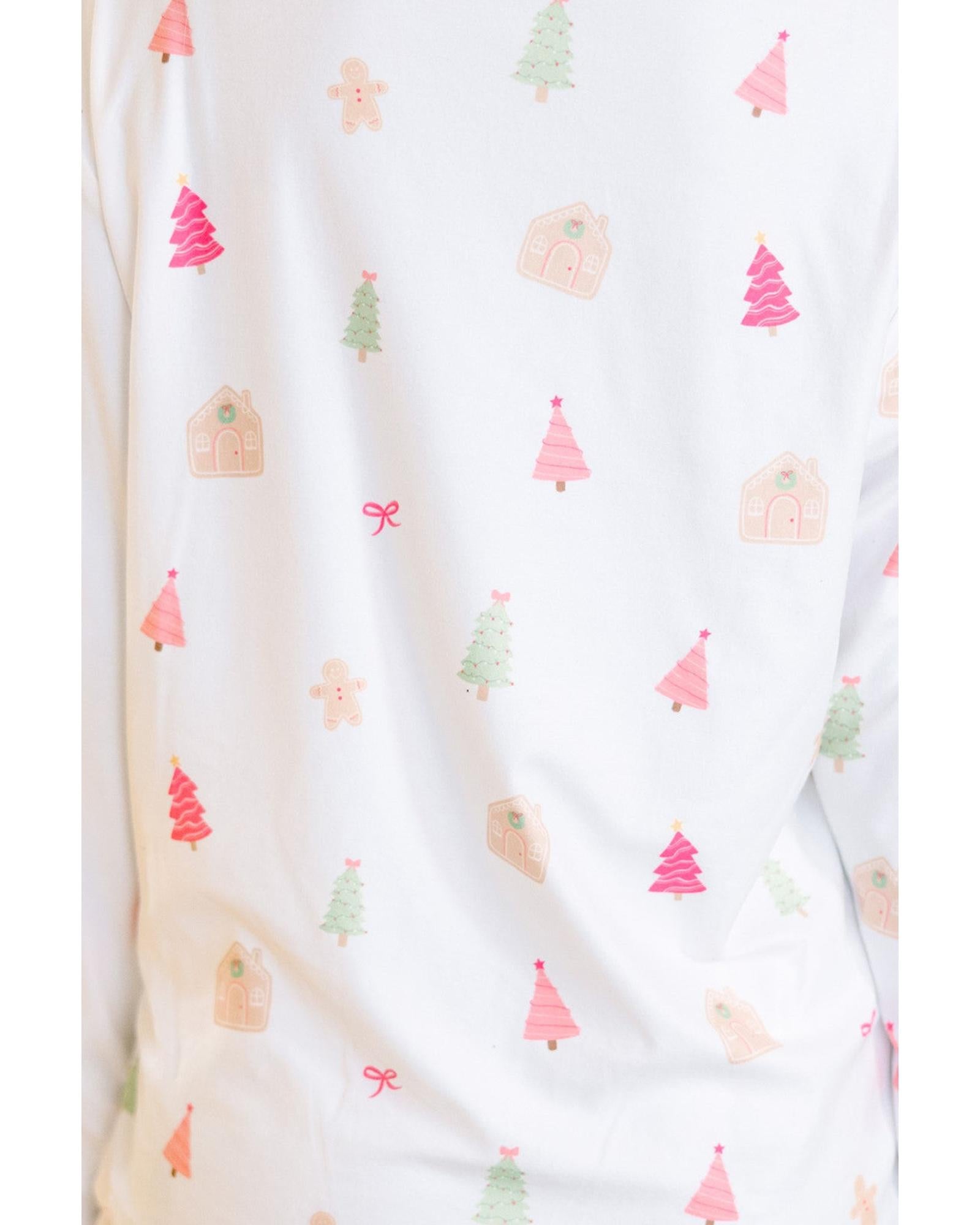 White Christmas Print Short Sleeve Shirt and Shorts Pajama Set - S