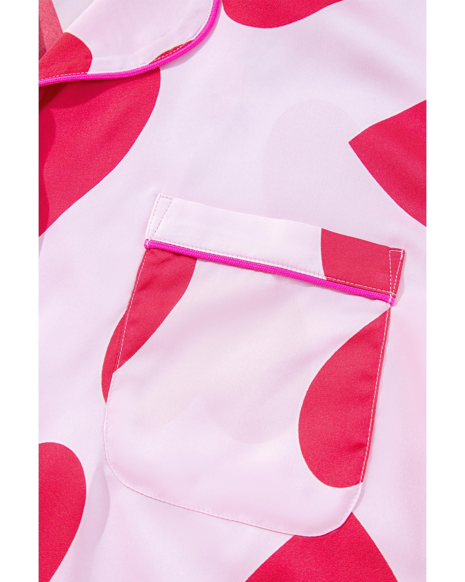 Pink Classic Heart Valentines Short Sleeve Pants Pajamas Set - M