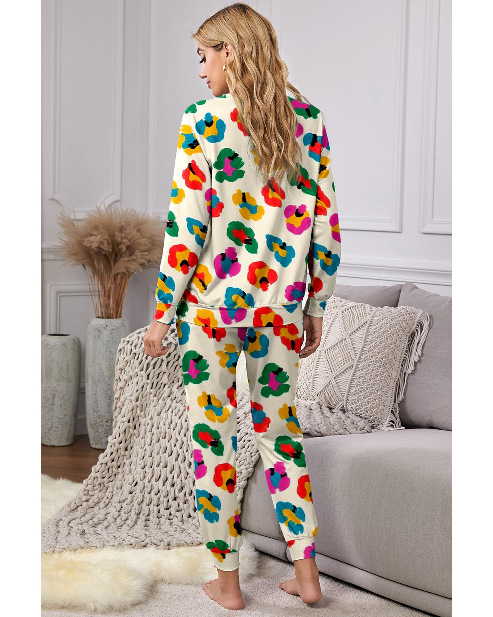 Apricot Leopard Print Long Sleeve Top and Skinny Pants Lounge Set - XL