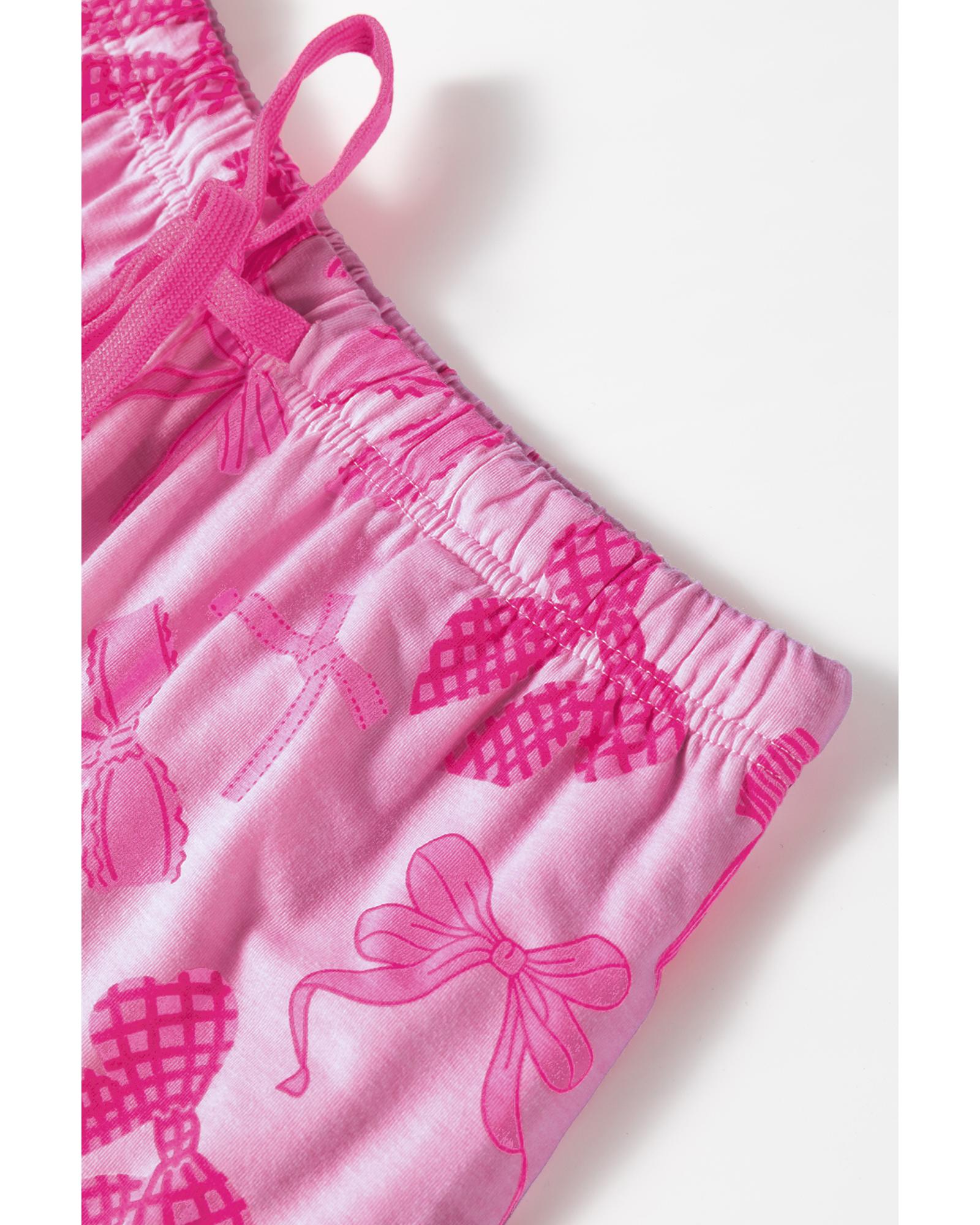 Pink Bow Print Half Sleeve Shirt and Shorts Pajamas Set - L