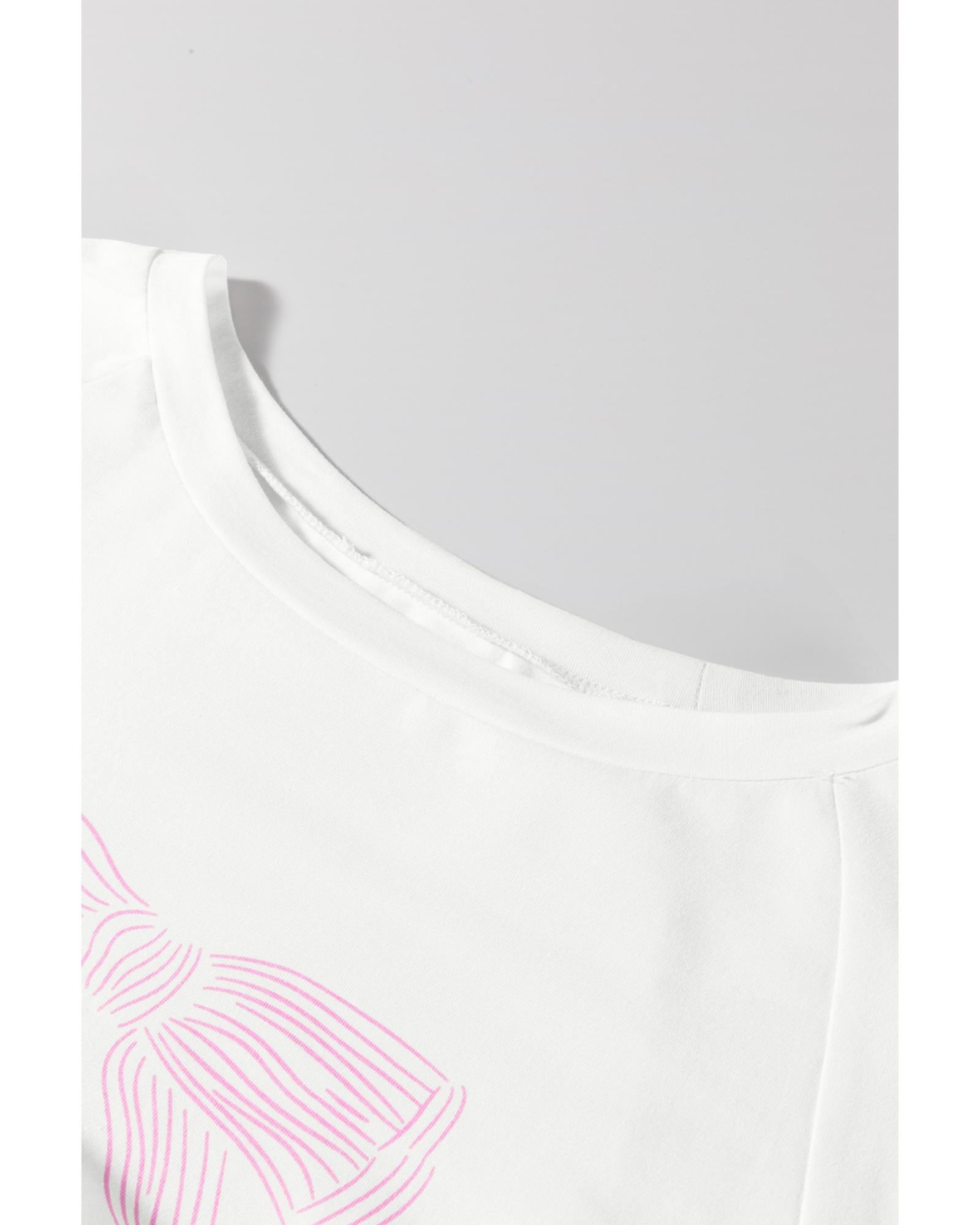 Pink Bow Knot Print Loose Fit Two Piece Casual Lounge Set - XL