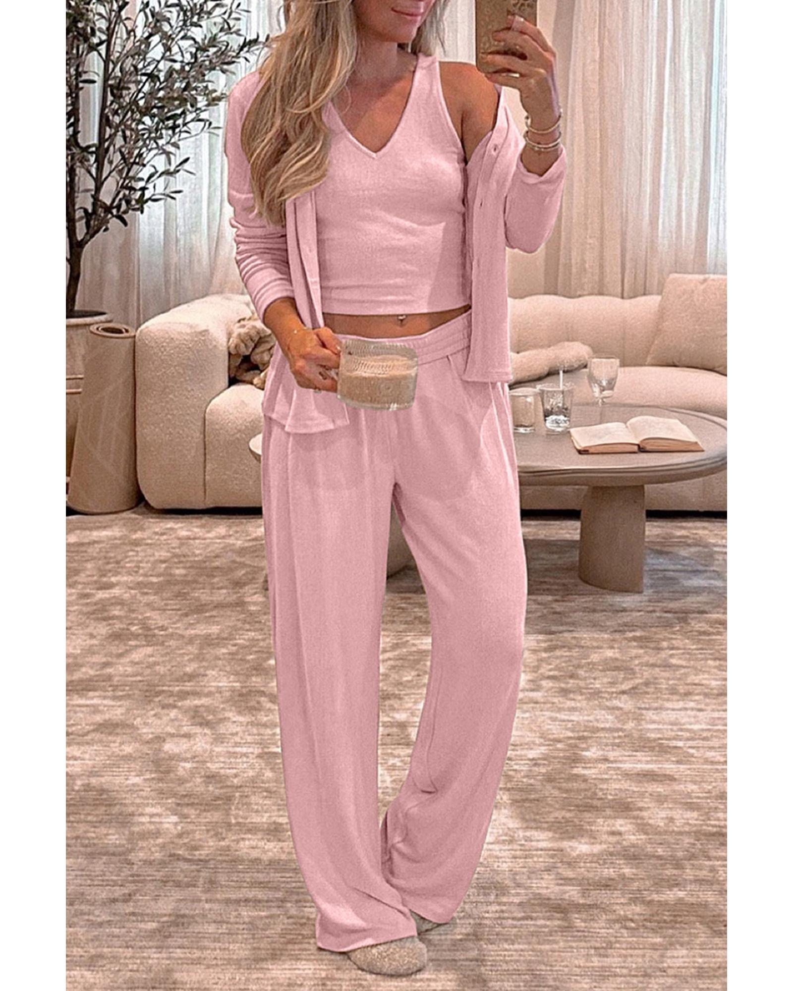 Light Pink 3-Piece Cozy Knit Lounge Set - XL