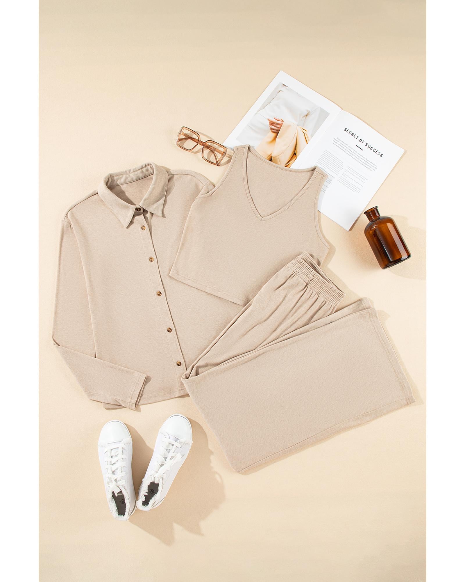 Oatmeal 3-Piece Cozy Knit Lounge Set - L