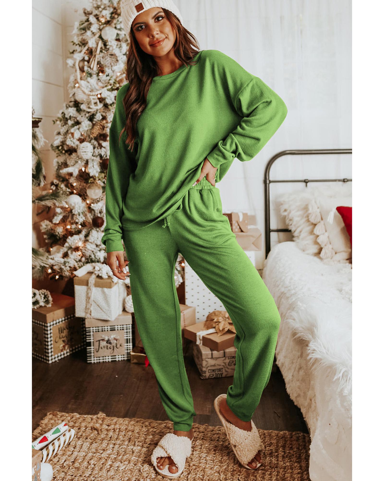 Spinach Green Long Sleeve Pullover and Jogger Pants Lounge Set - XL