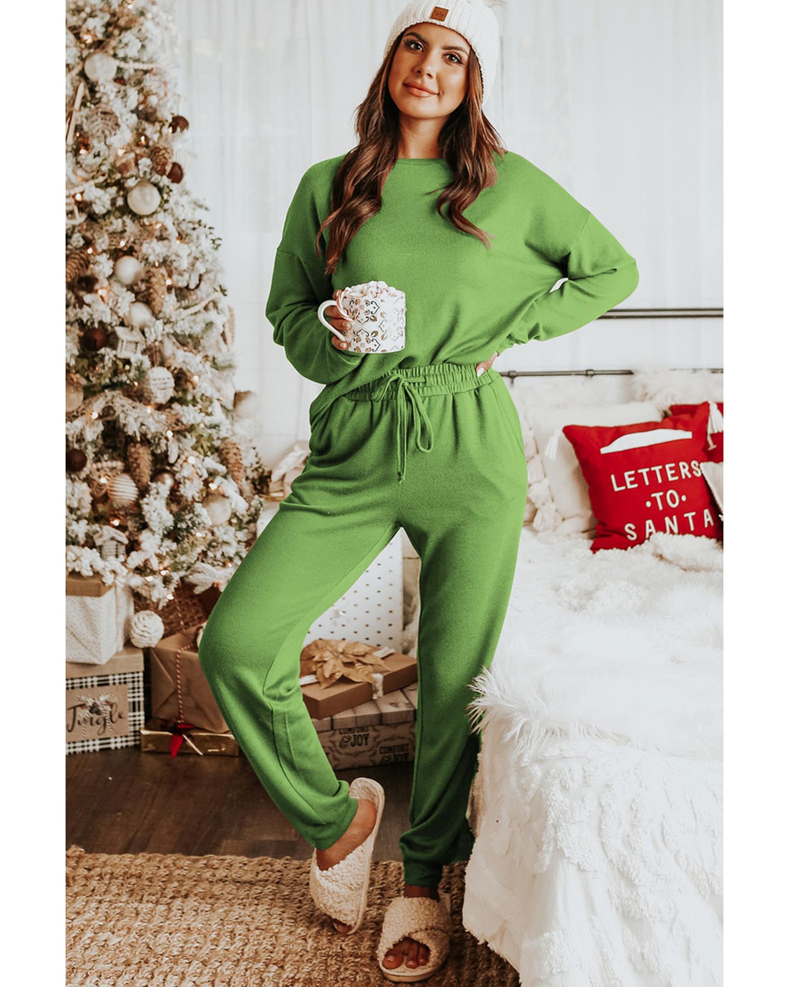 Spinach Green Long Sleeve Pullover and Jogger Pants Lounge Set - XL