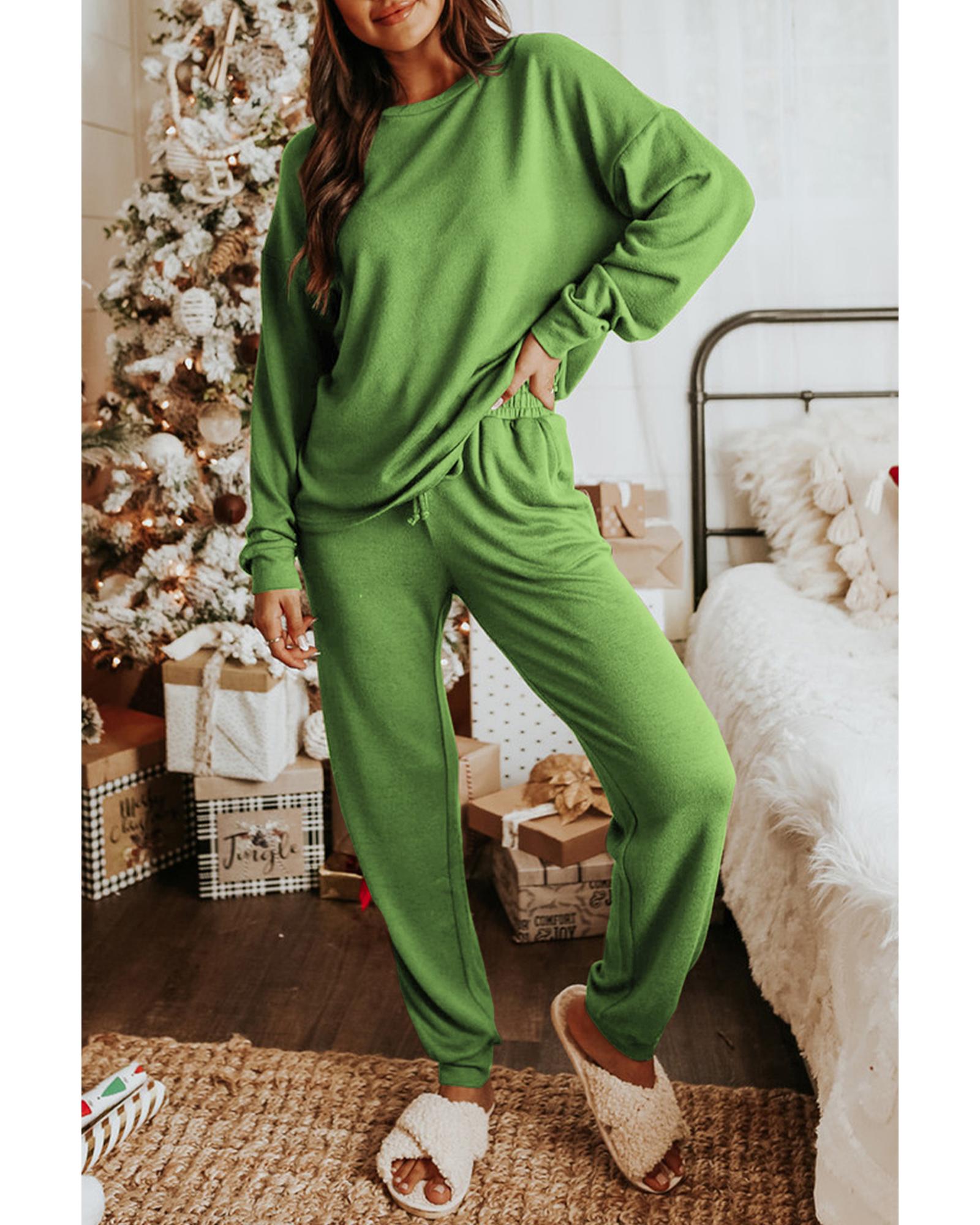 Spinach Green Long Sleeve Pullover and Jogger Pants Lounge Set - XL