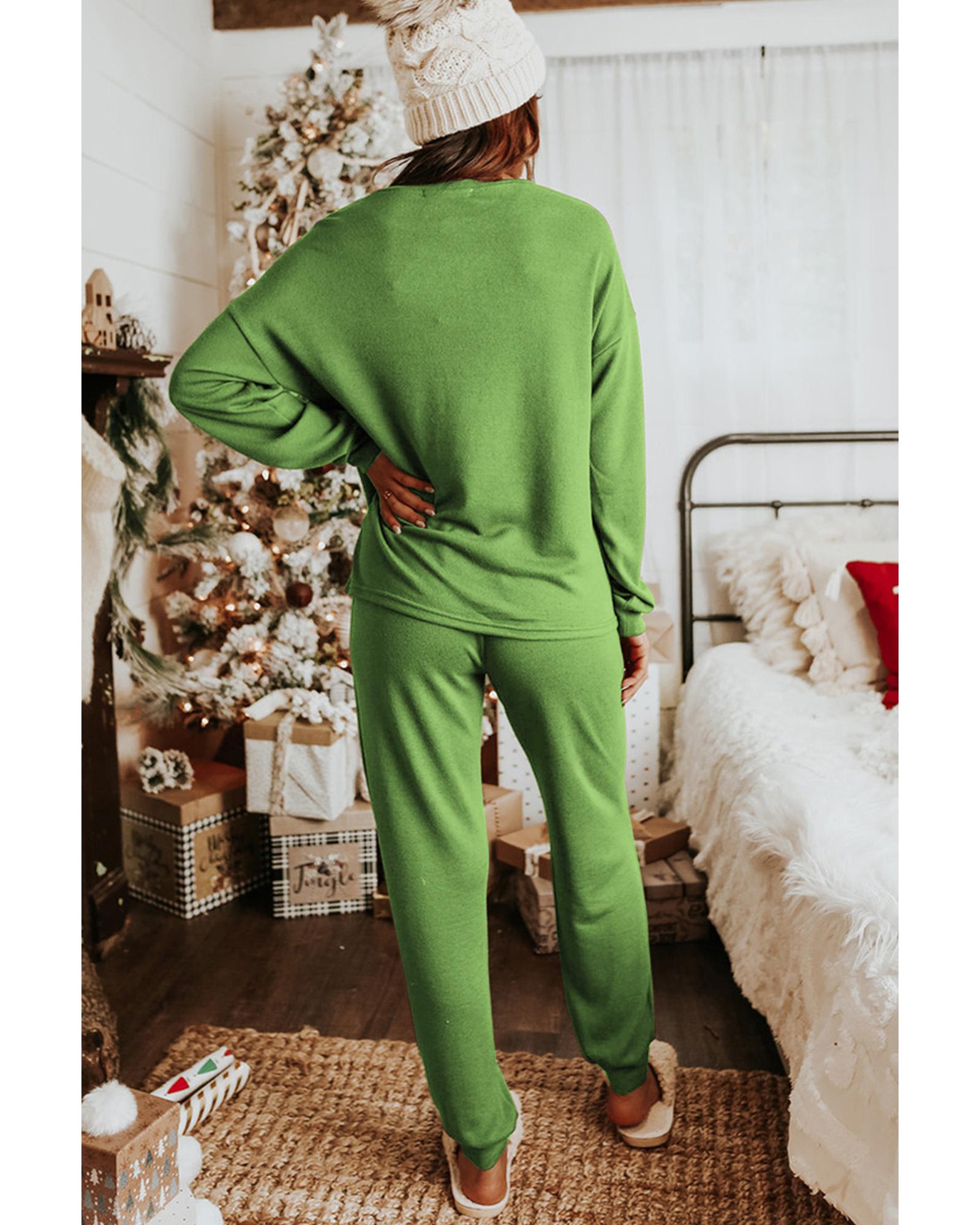 Spinach Green Long Sleeve Pullover and Jogger Pants Lounge Set - XL