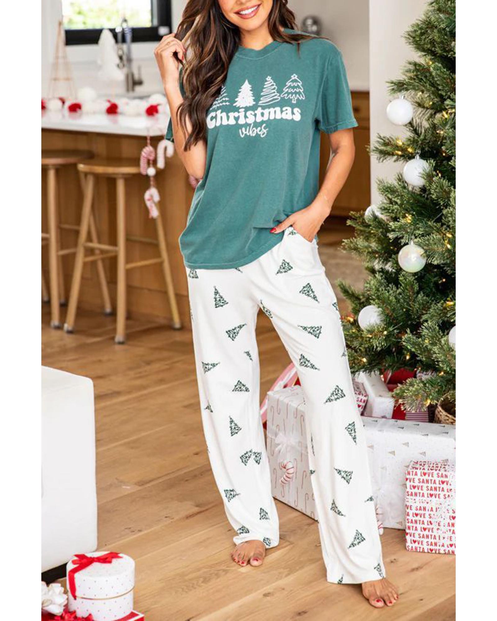 Skobeloff Christmas Tree Print Tee and Pants Lounge Set - M