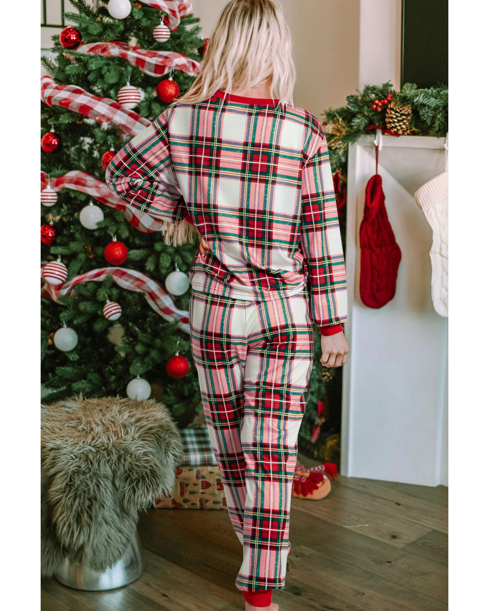 Red Christmas Plaid Allover Top and Pants Lounge Set - 2XL