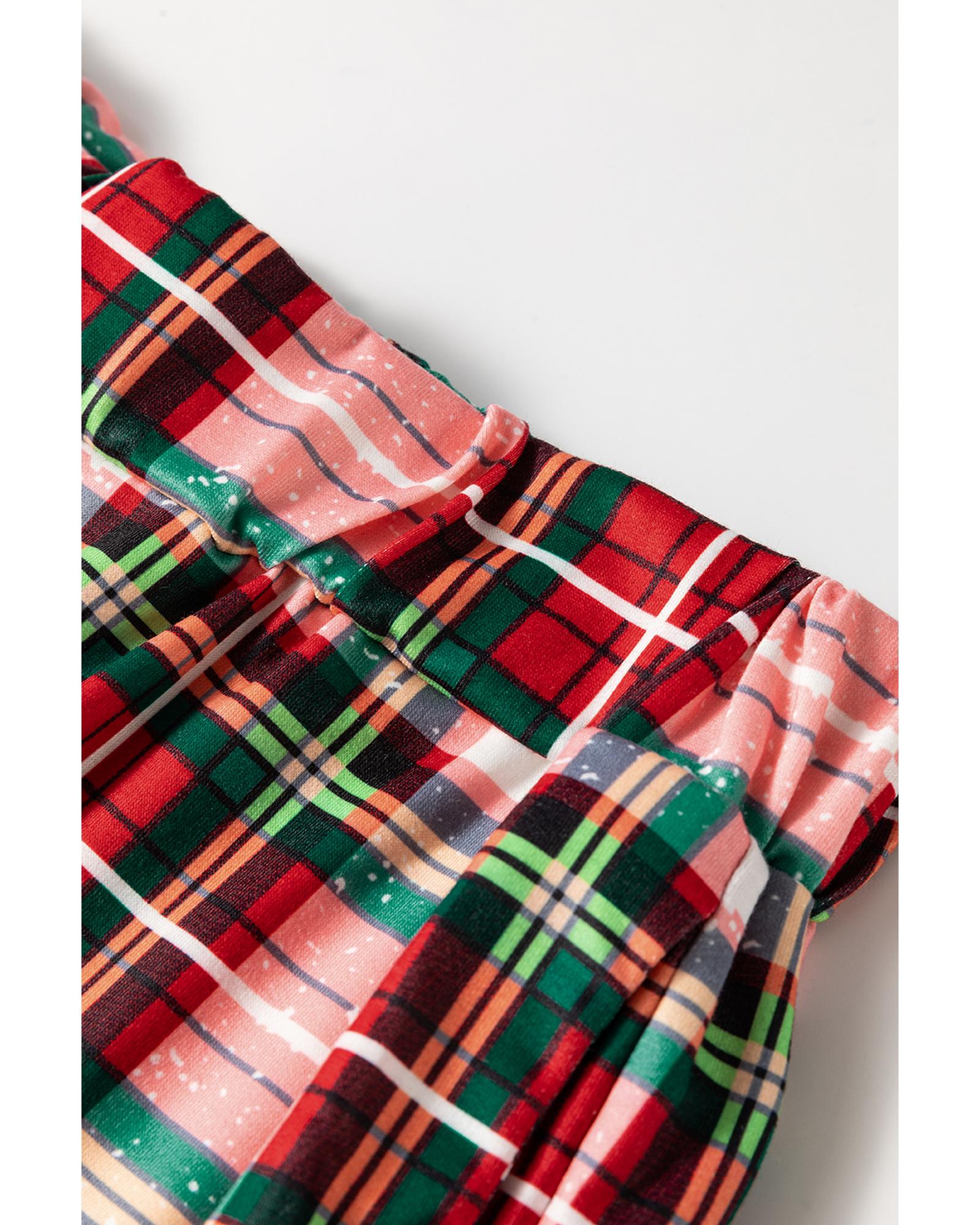 Red Christmas Plaid Allover Top and Pants Lounge Set - L