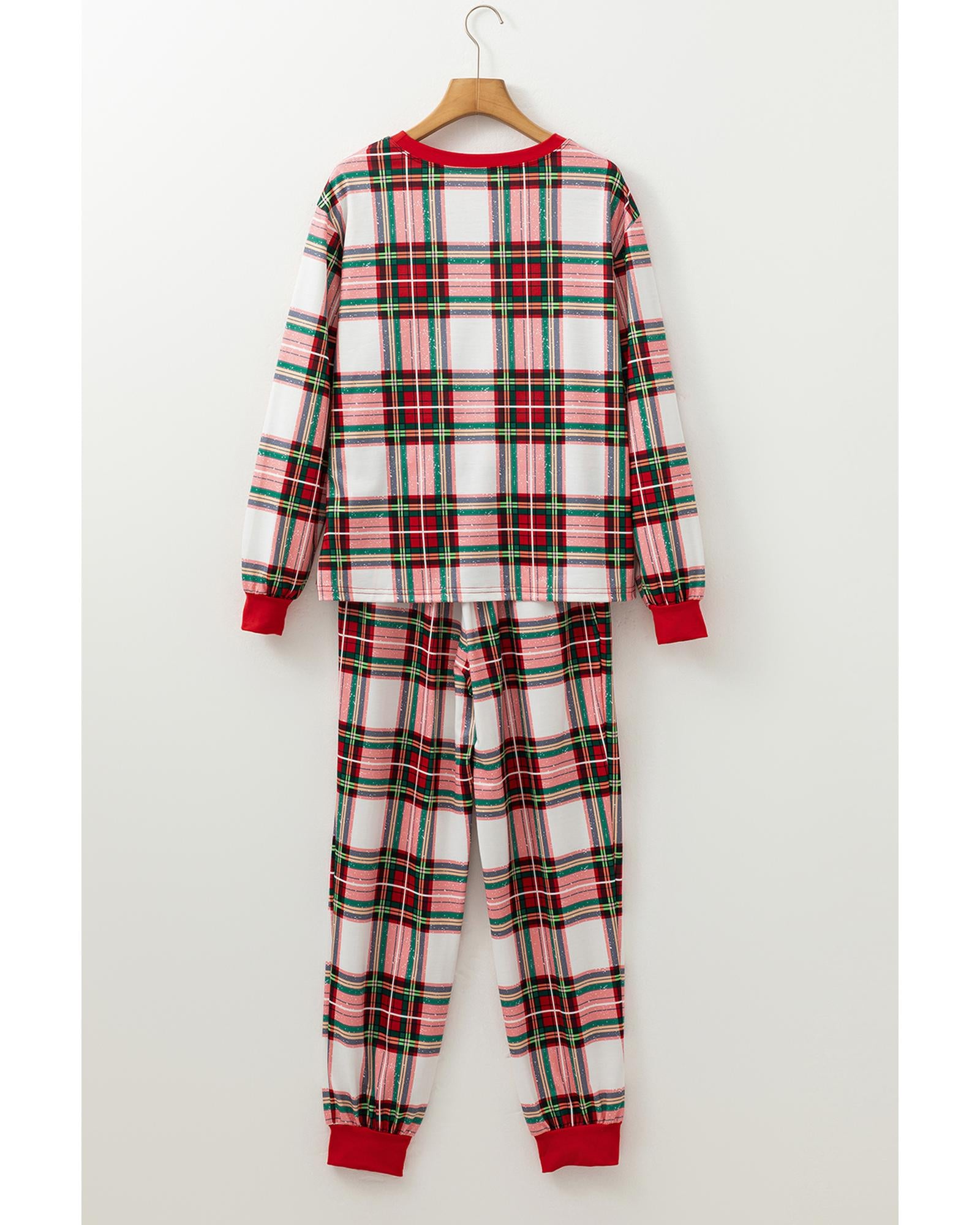 Red Christmas Plaid Allover Top and Pants Lounge Set - XL