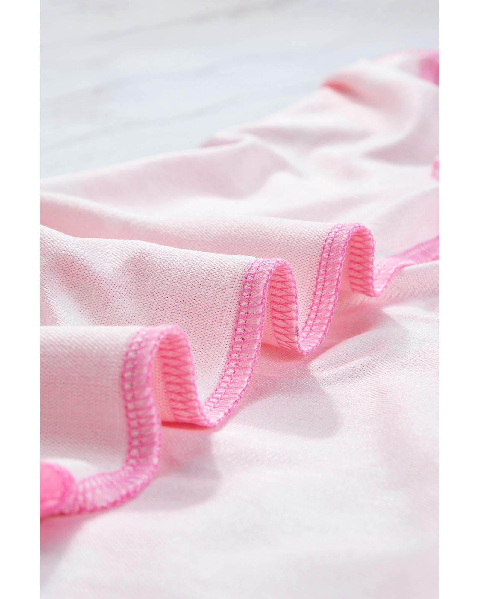 Pink Valentine Heart Print Long Sleeve Tee and Shorts Lounge Set - L