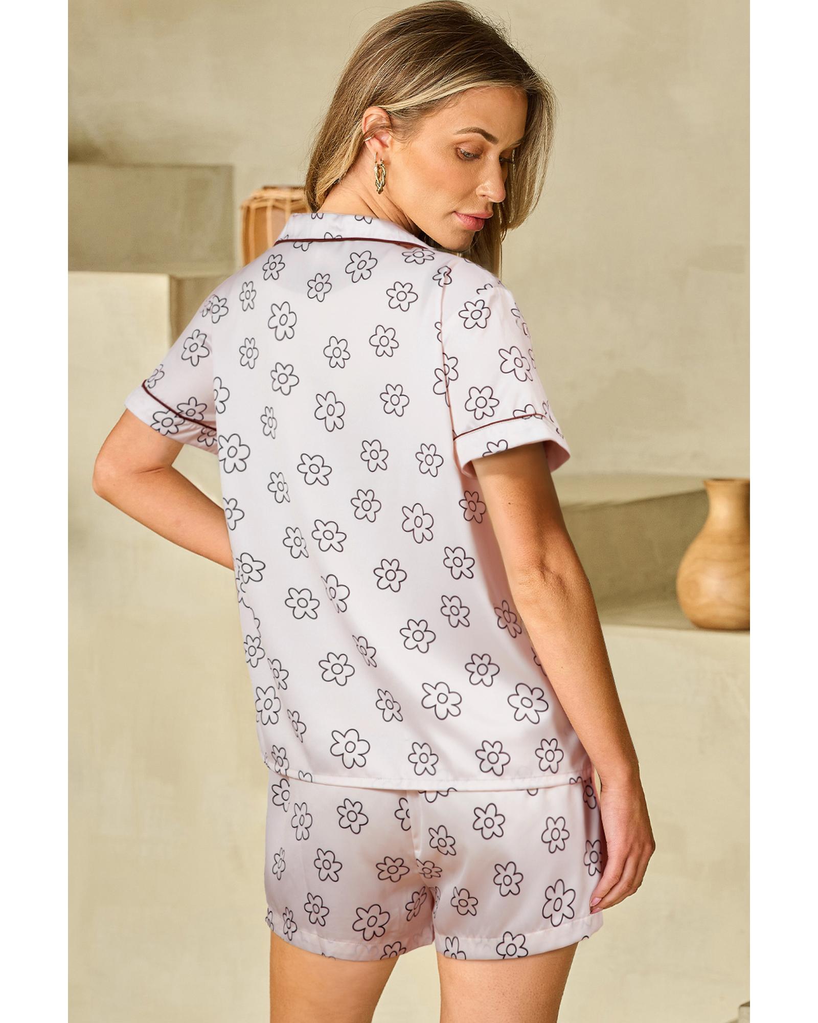 Beige Floret Printed Pajama Shorts Set - XL