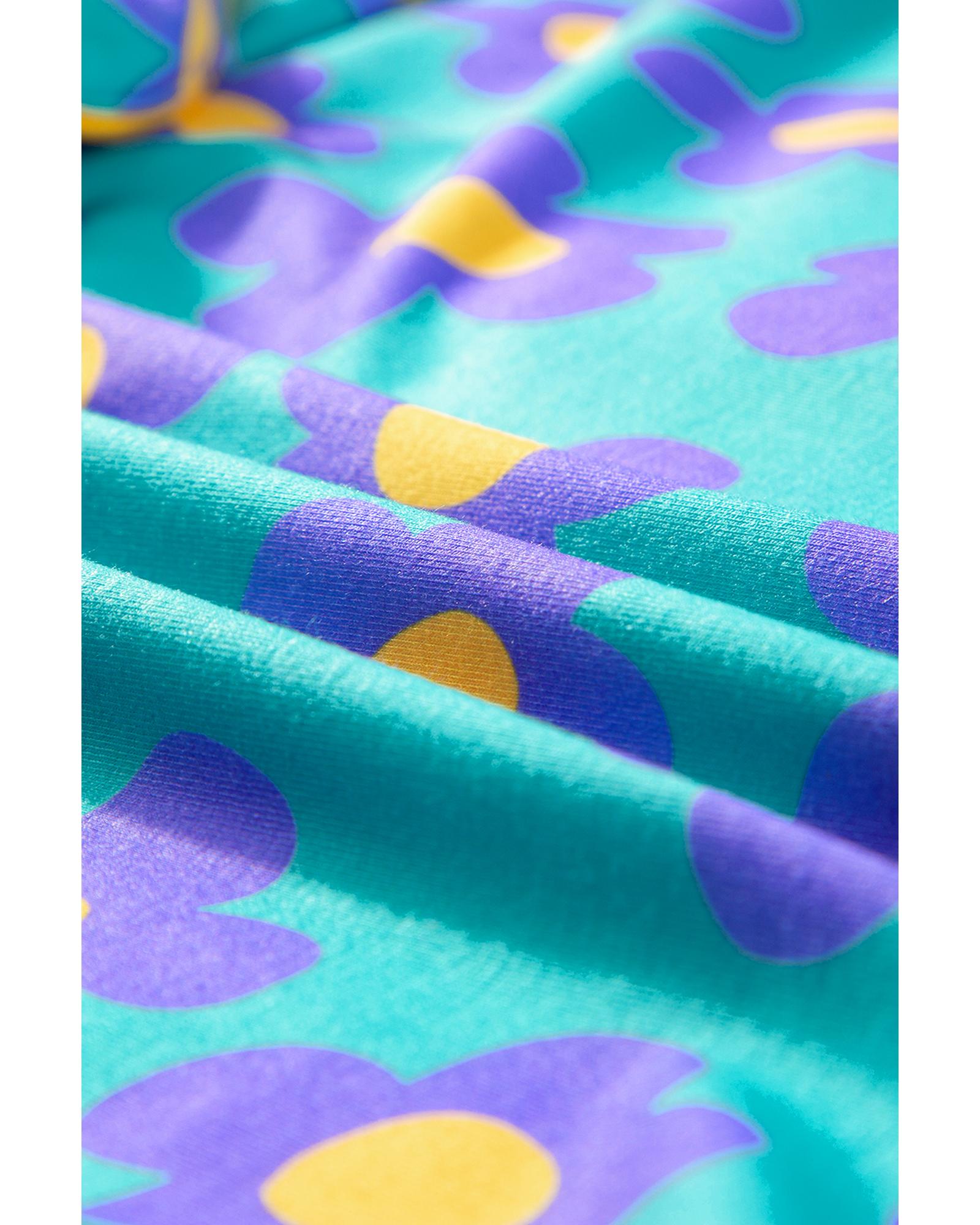 Green Flower Print Short Sleeve Shirt Pajamas Set - M