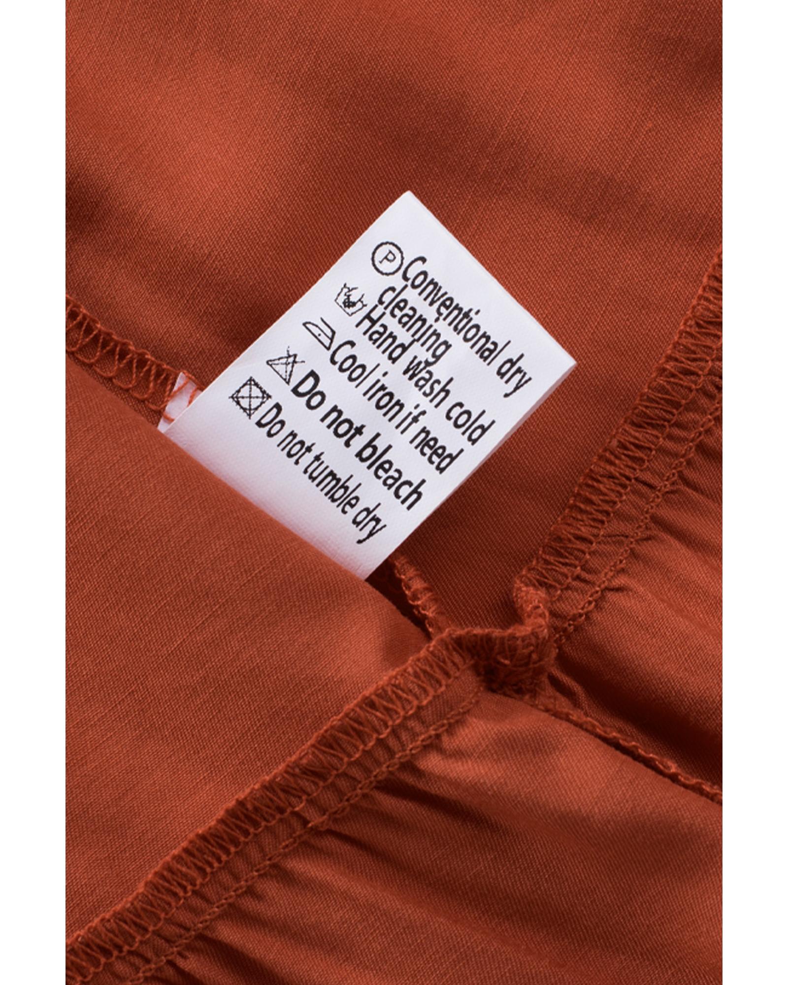 Brown Boho Solid Shirred Ruffle Mini Dress - L