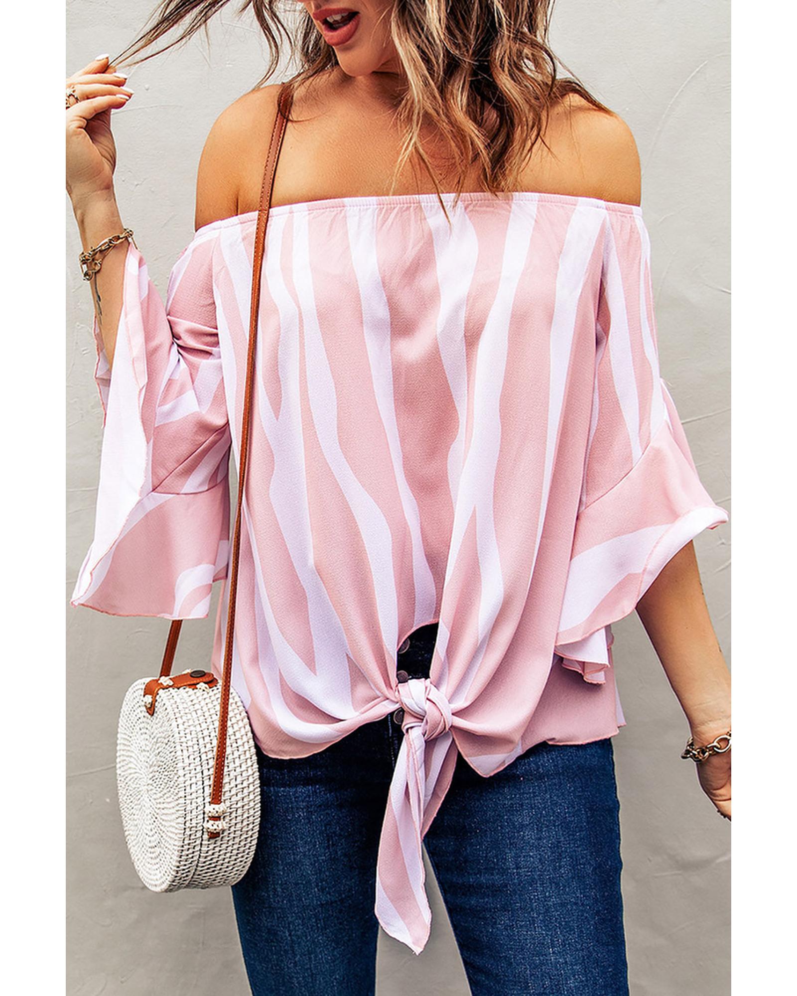 Azura Exchange Vertical Stripes Off The Shoulder Blouse - S