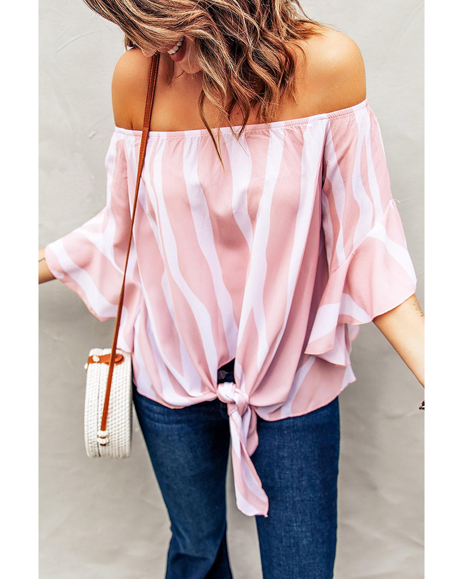 Azura Exchange Vertical Stripes Off The Shoulder Blouse - S