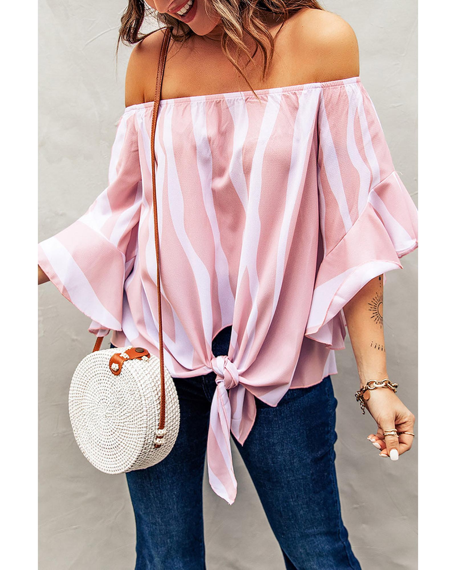 Azura Exchange Vertical Stripes Off The Shoulder Blouse - S