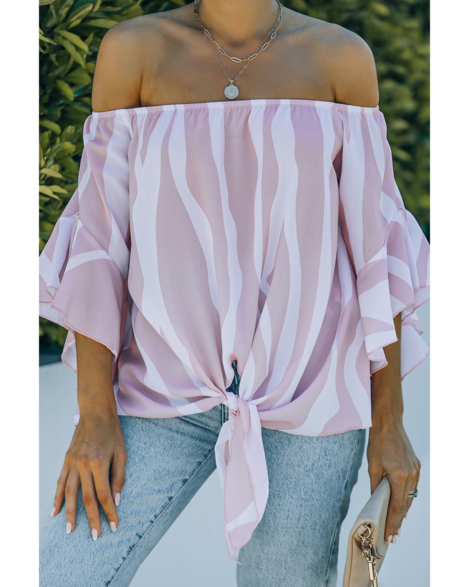 Azura Exchange Vertical Stripes Off The Shoulder Blouse - S