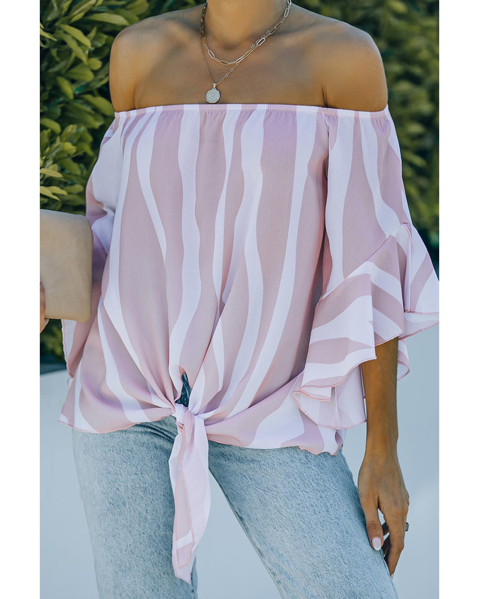 Azura Exchange Vertical Stripes Off The Shoulder Blouse - S