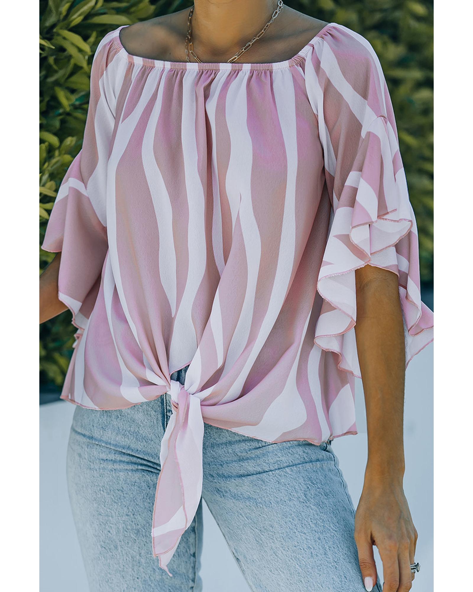 Azura Exchange Vertical Stripes Off The Shoulder Blouse - S