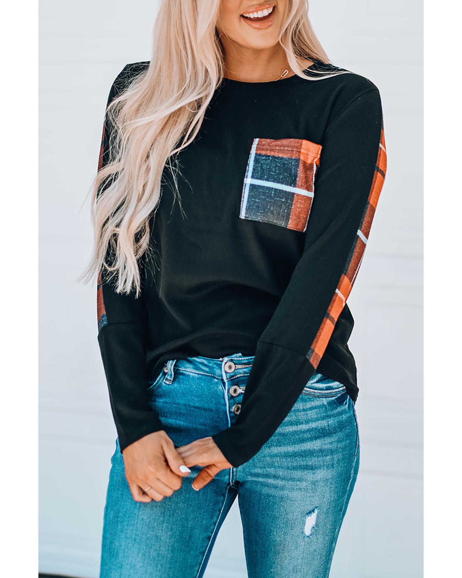 Azura Exchange Patchwork Plaid Long Sleeve Top - M