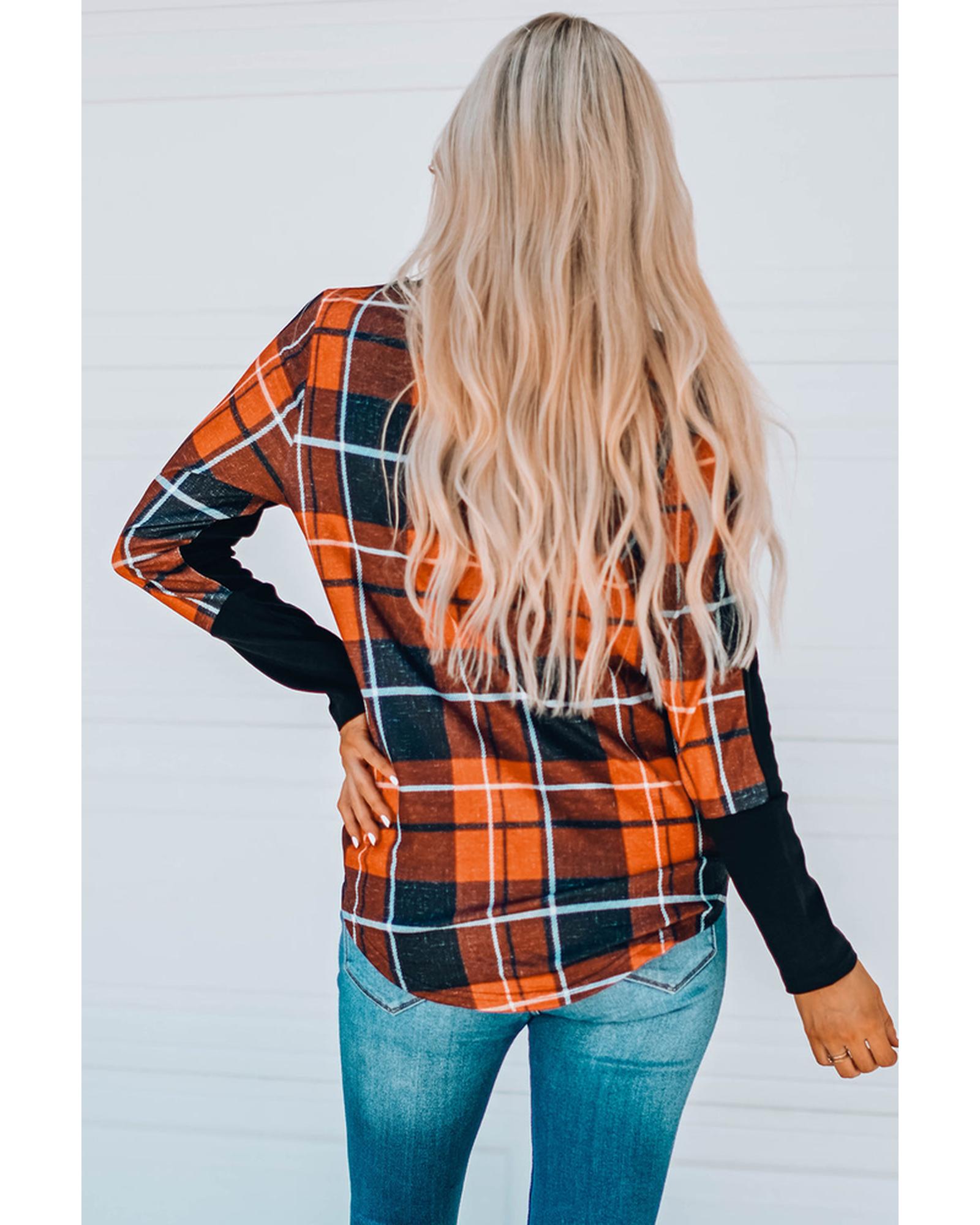Azura Exchange Patchwork Plaid Long Sleeve Top - M