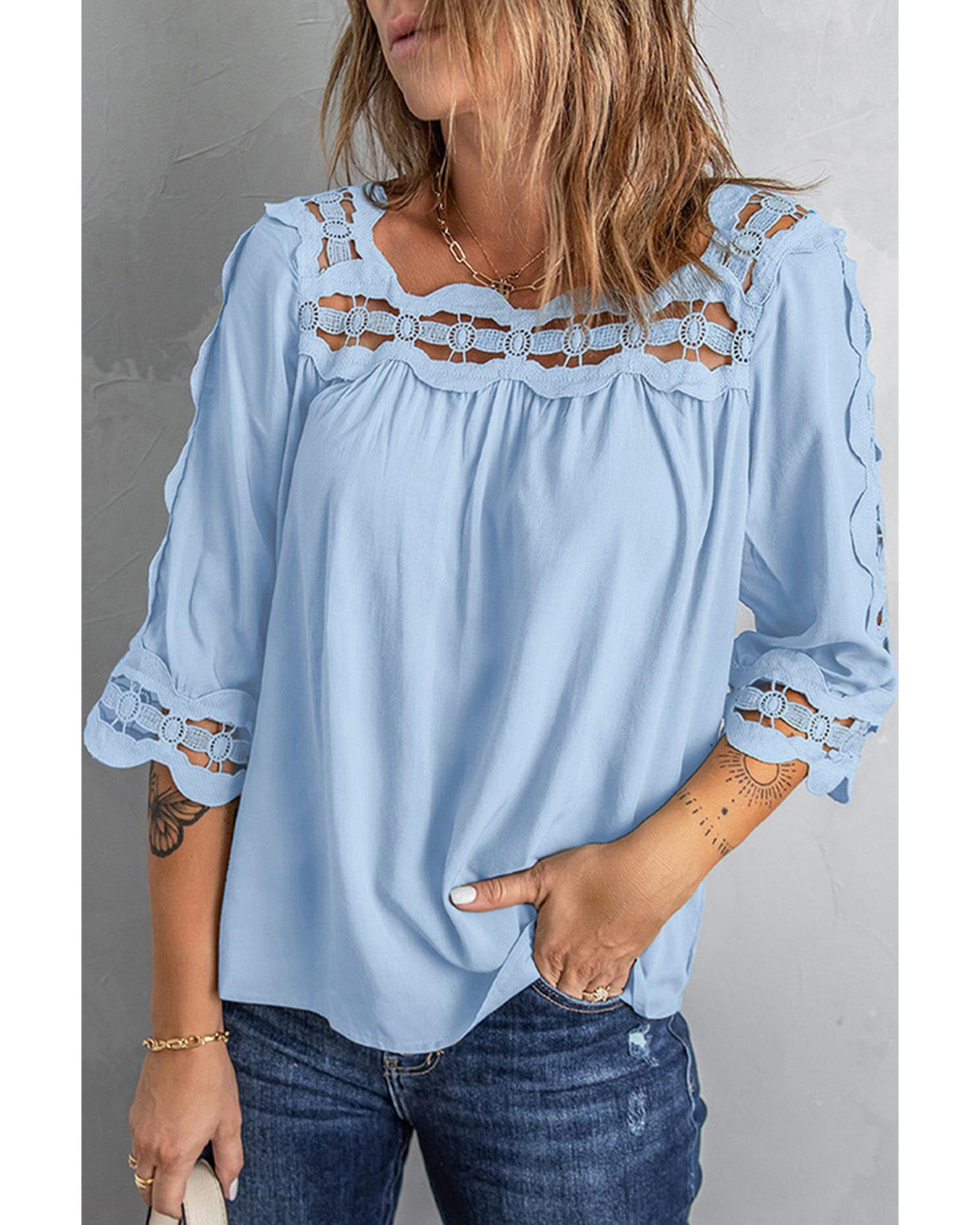Azura Exchange Crochet Trim Hollow-out Blouse - 2XL
