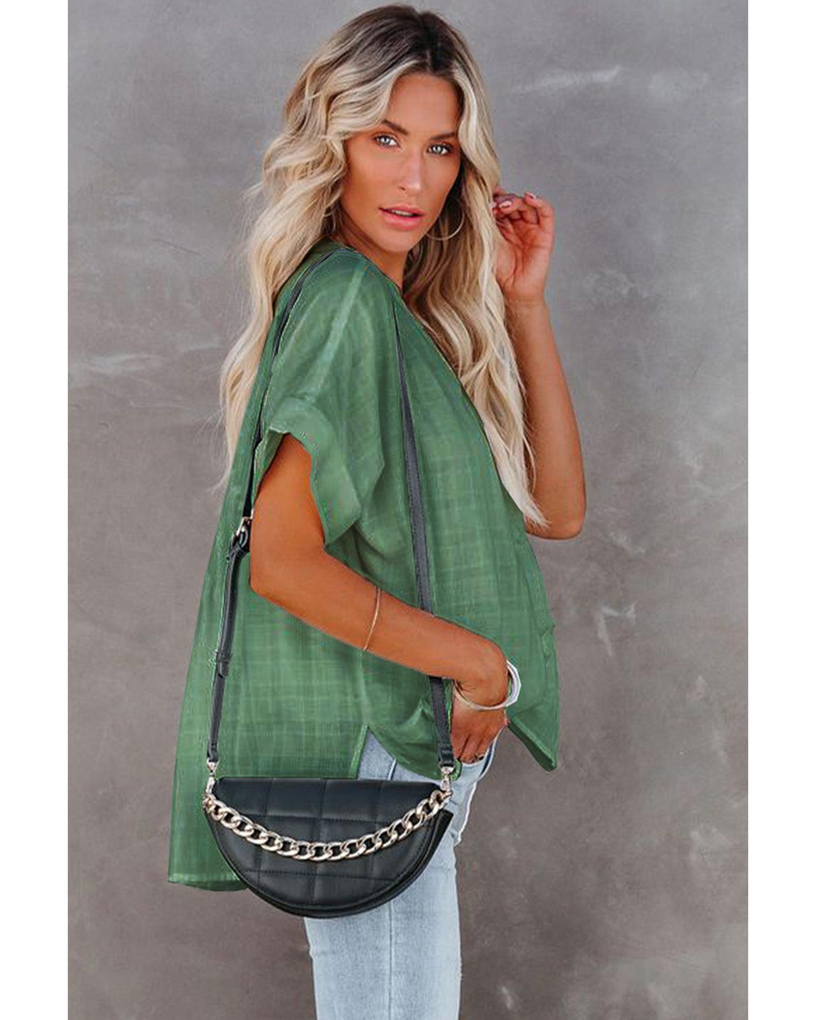 Azura Exchange Plaid Print V Neck Short Sleeve Shirt - S