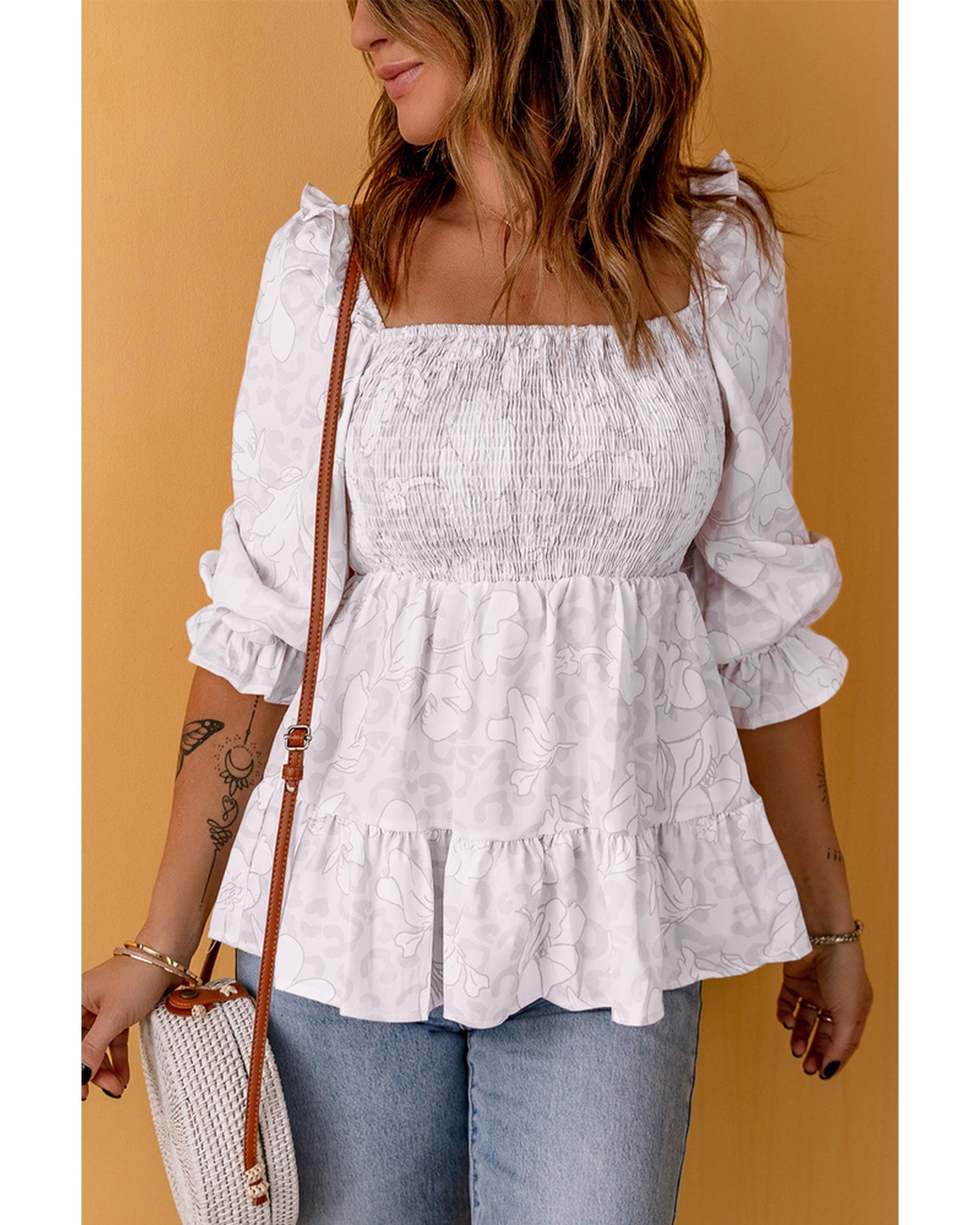 Azura Exchange Floral Leopard Peplum Top - 2XL