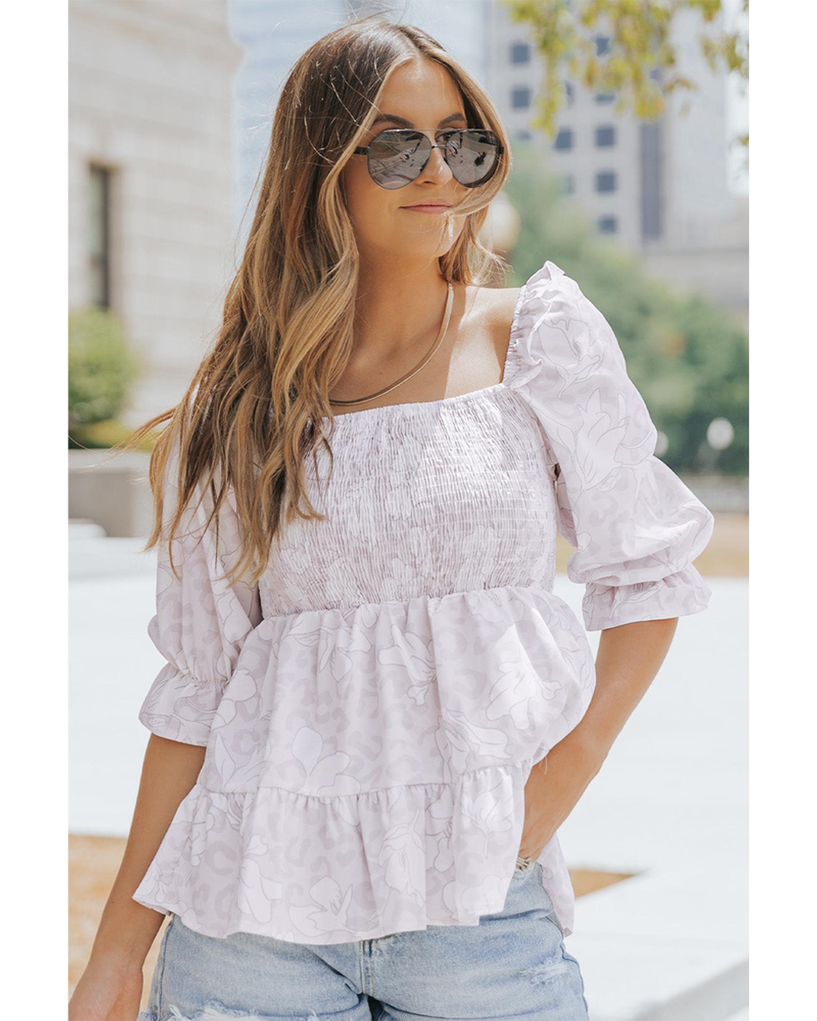 Azura Exchange Floral Leopard Peplum Top - 2XL