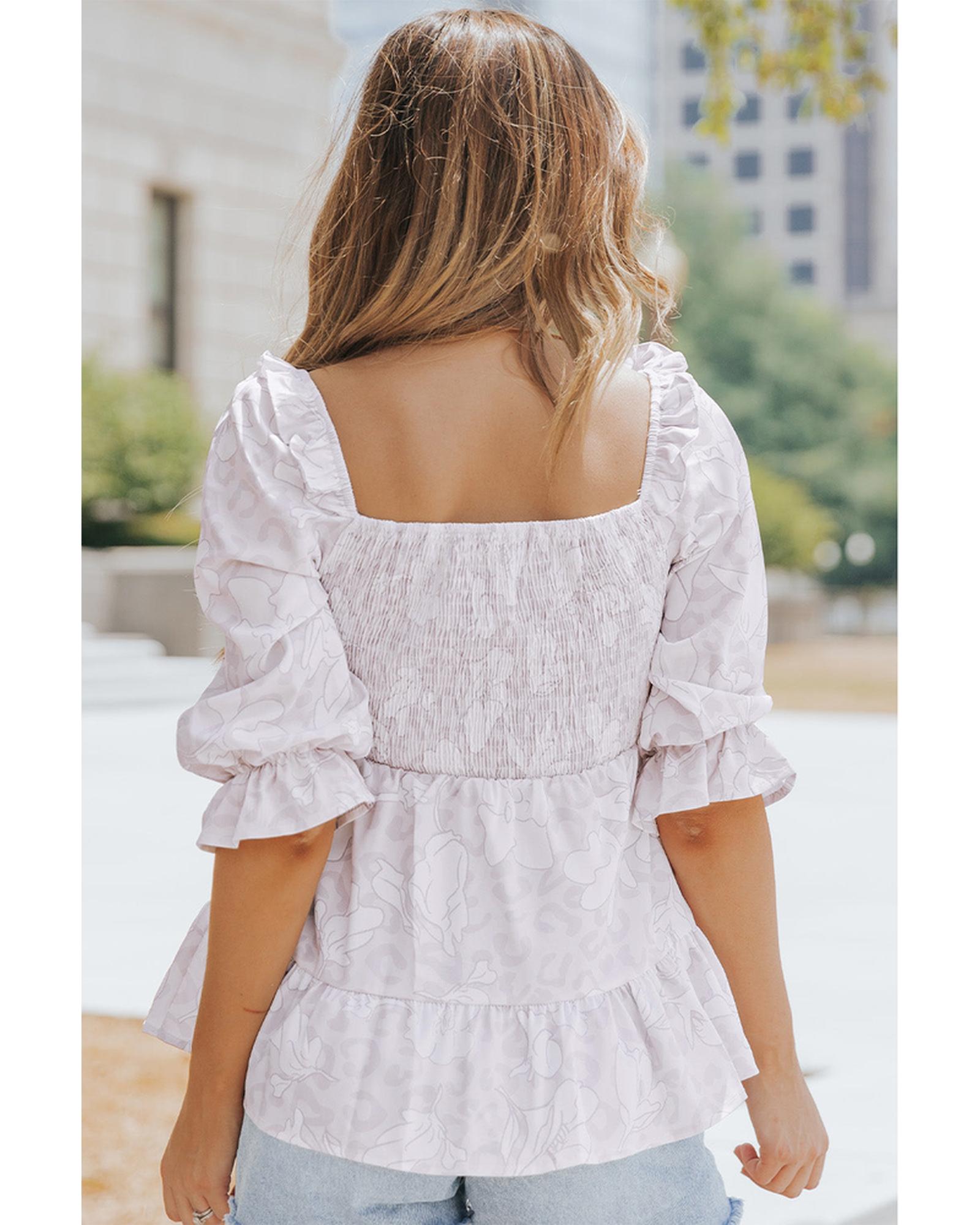 Azura Exchange Floral Leopard Peplum Top - L