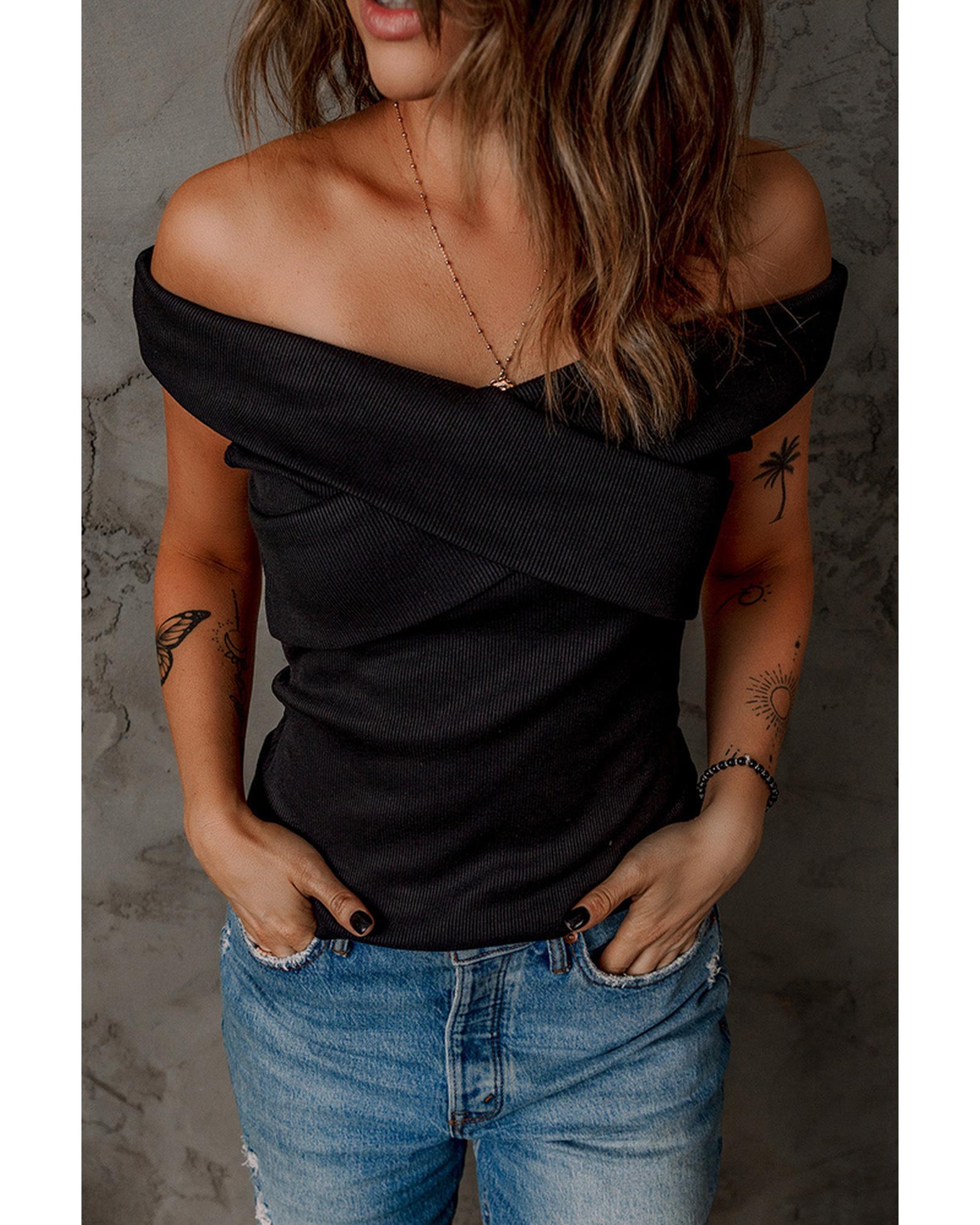 Azura Exchange Criss Cross Off Shoulder Ribbed Top - L