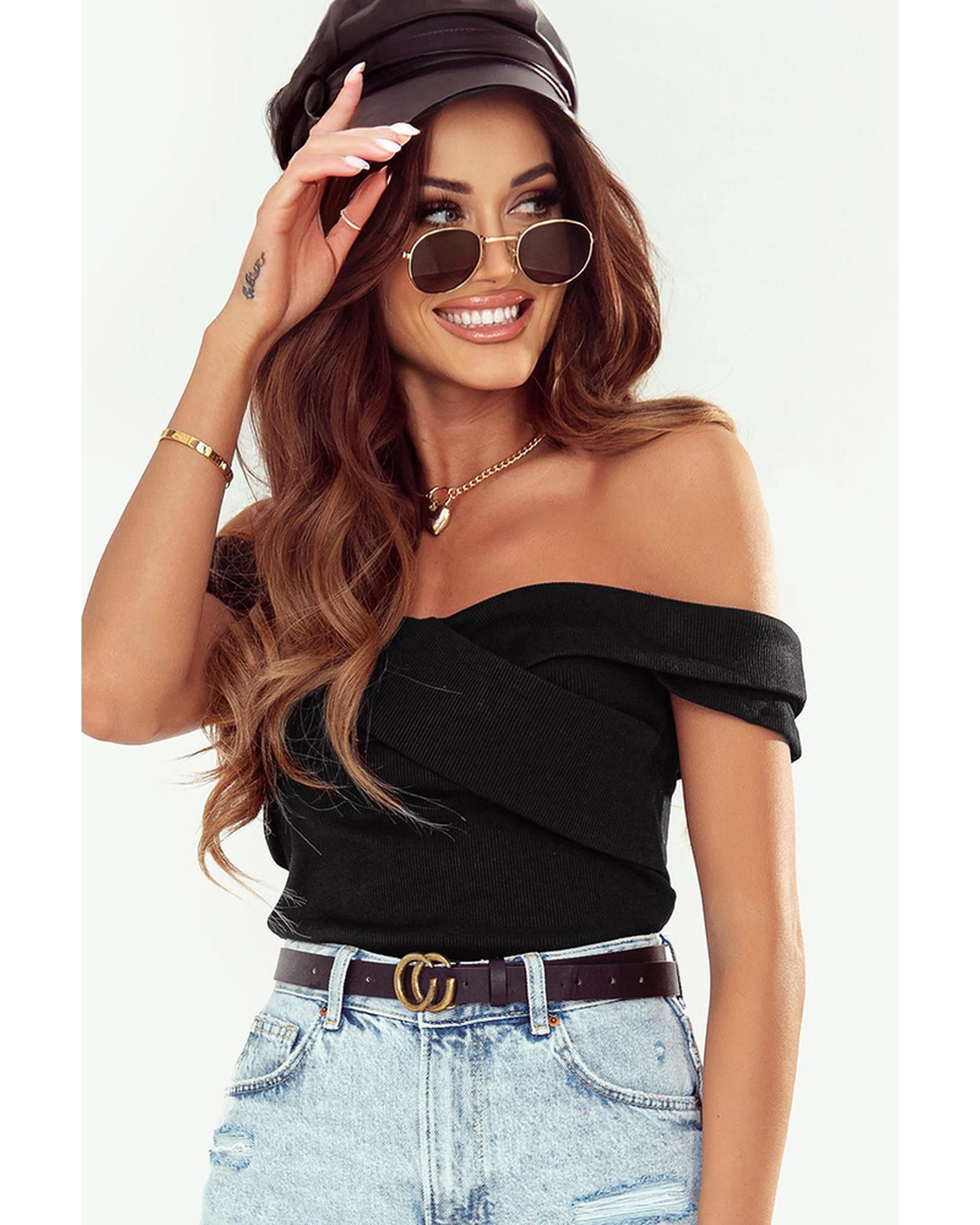 Azura Exchange Criss Cross Off Shoulder Ribbed Top - M
