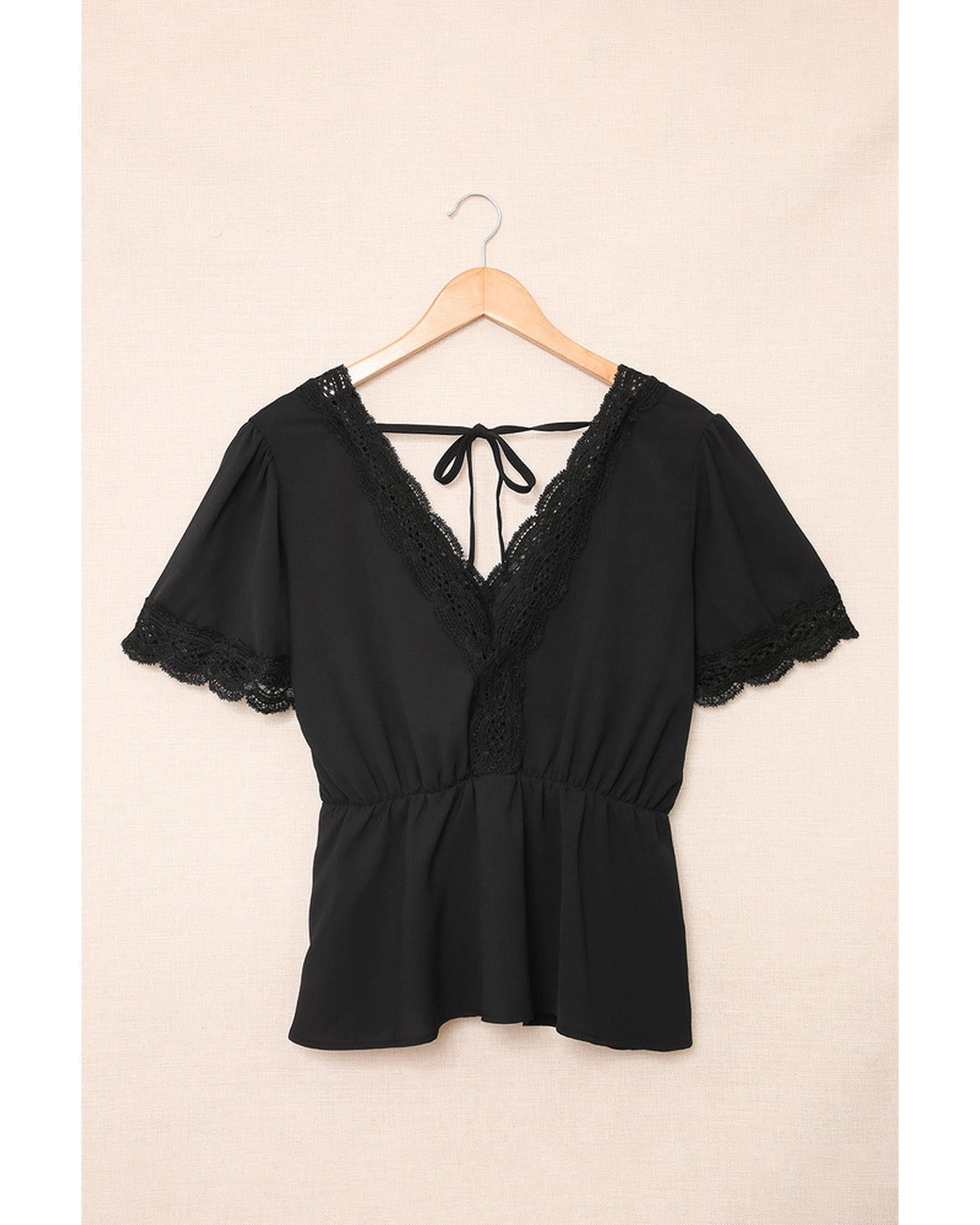 Azura Exchange Lace Splicing V Neck Blouse - M