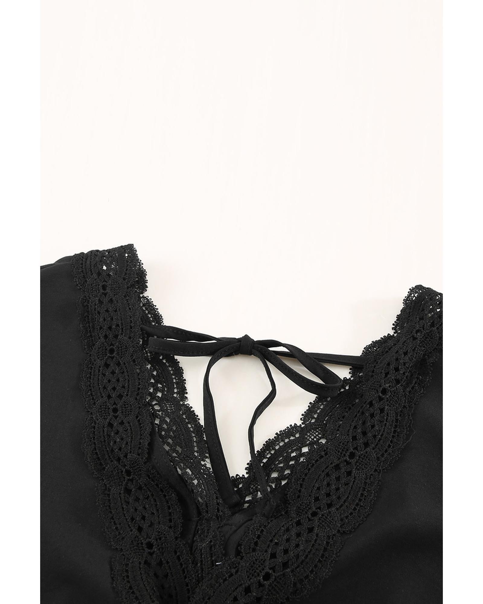 Azura Exchange Lace Splicing V Neck Blouse - M