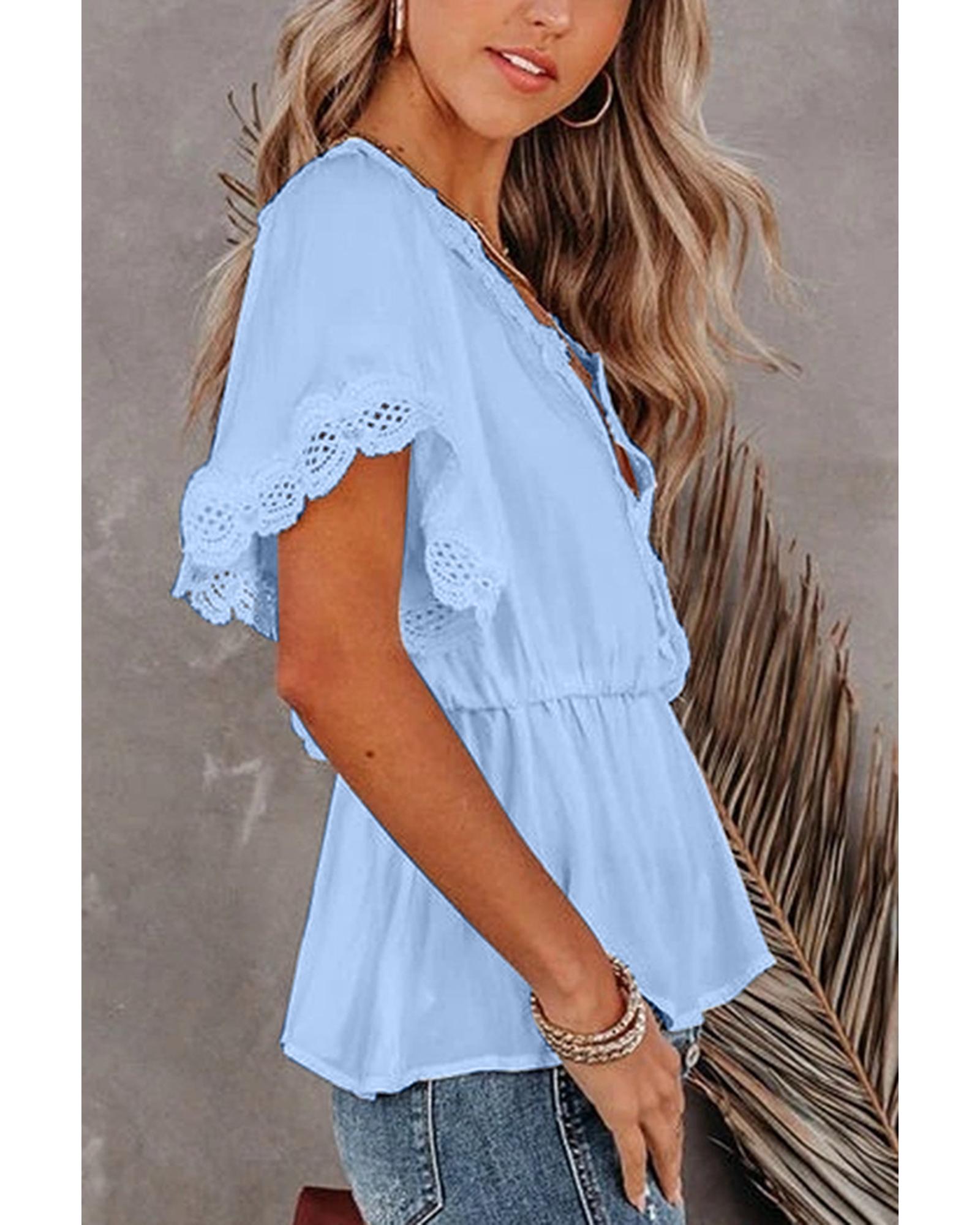 Azura Exchange Lace Splicing V Neck Blouse - L