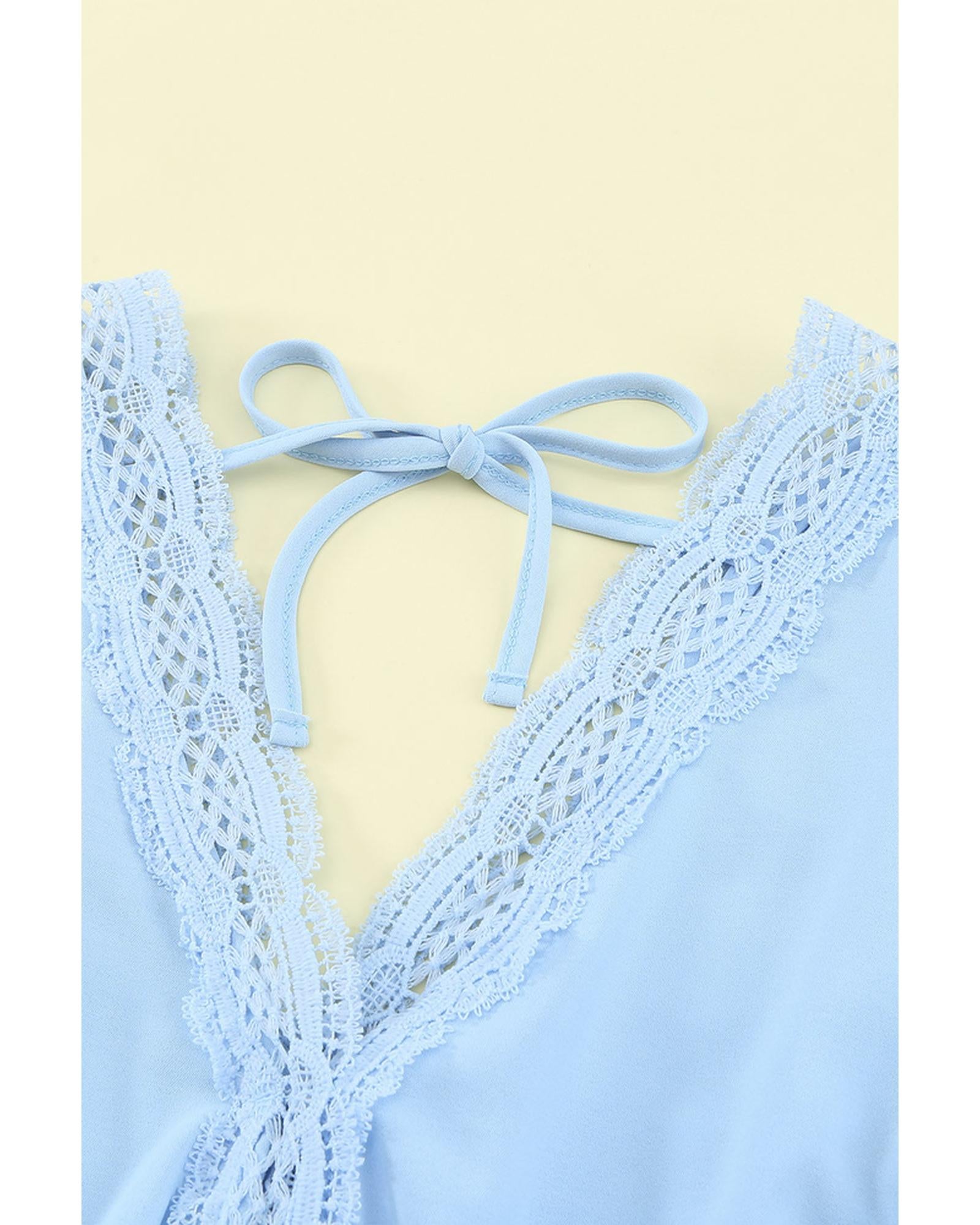 Azura Exchange Lace Splicing V Neck Blouse - XL