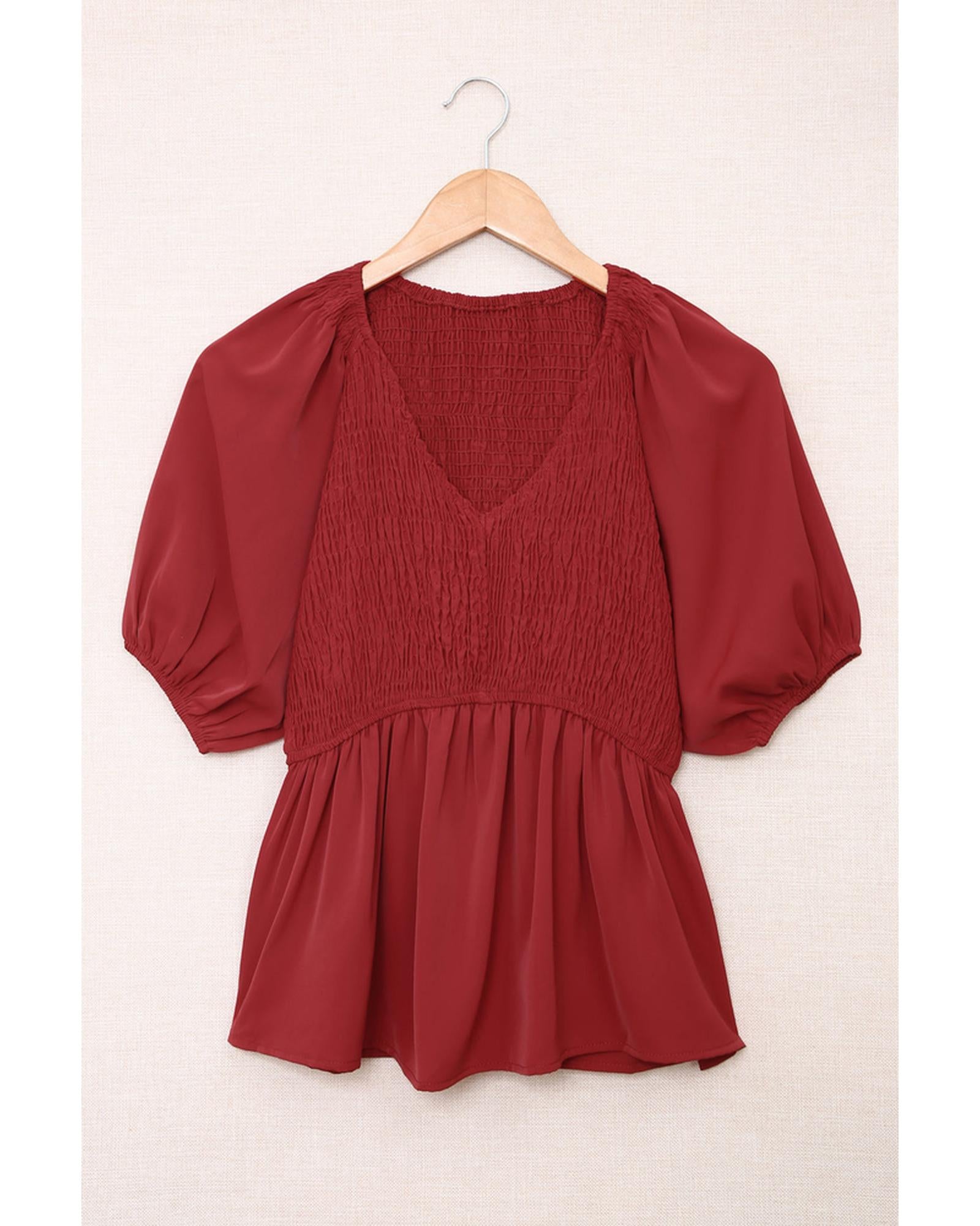 Azura Exchange Puff Sleeve Smocked Top - S