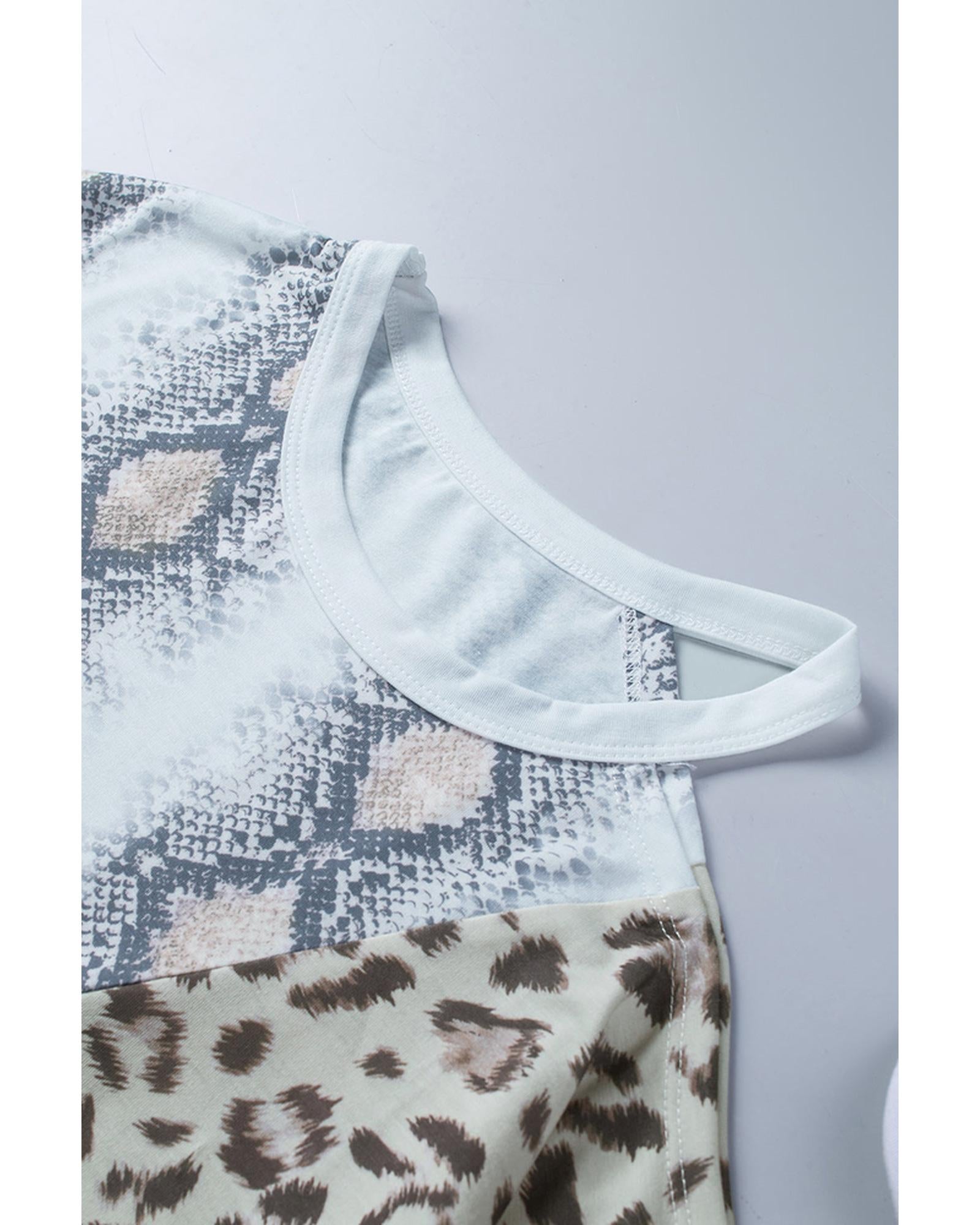 Azura Exchange Snakeskin Leopard Color Block Cold Shoulder T-shirt - L