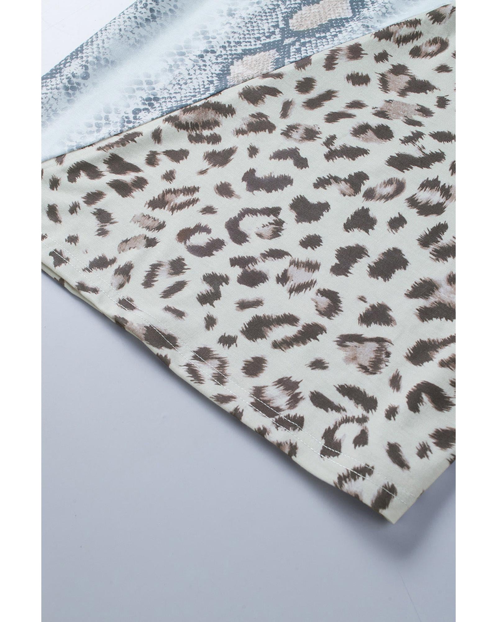Azura Exchange Snakeskin Leopard Color Block Cold Shoulder T-shirt - XL