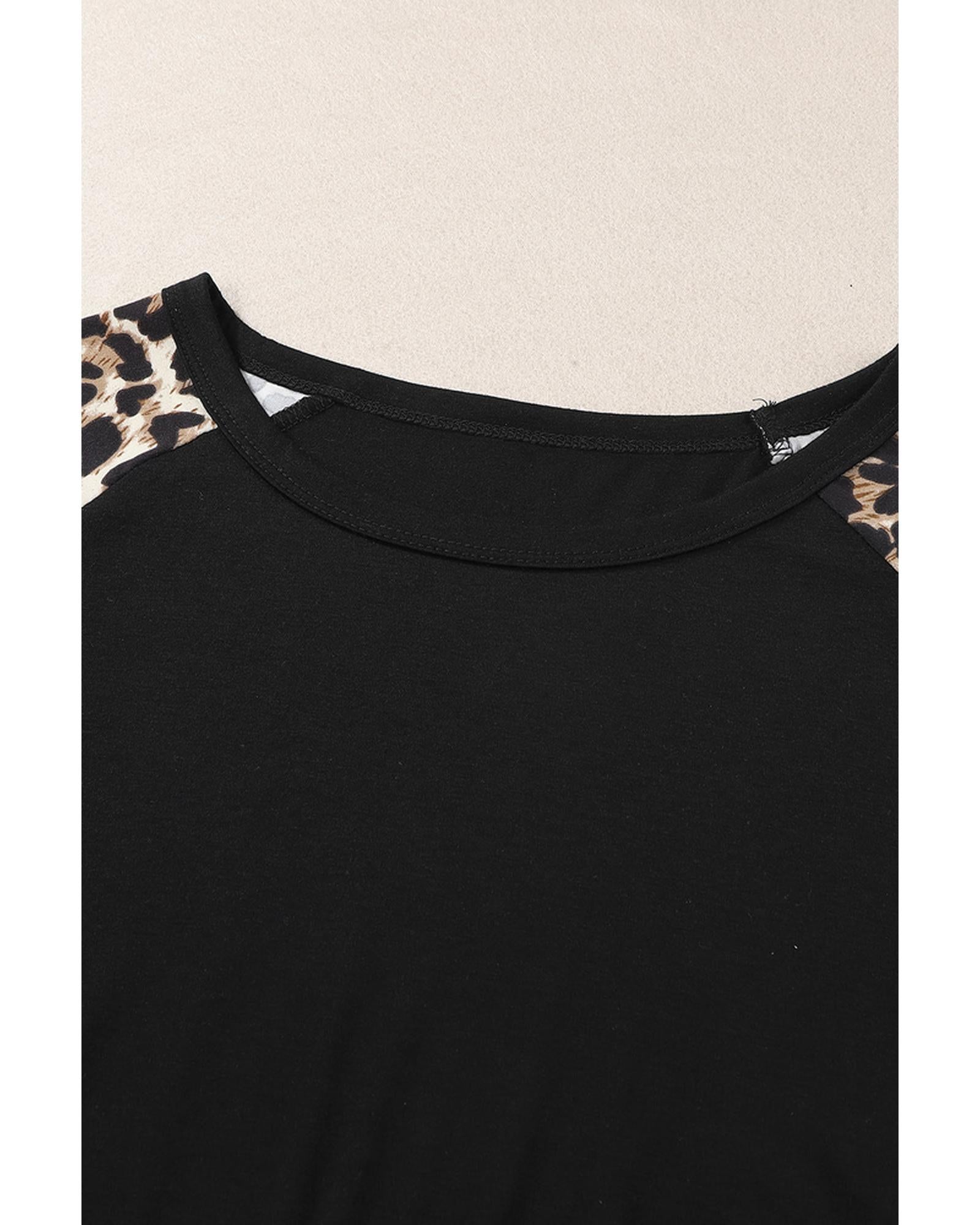 Azura Exchange Leopard Patchwork Ruffled Sleeve Top - S