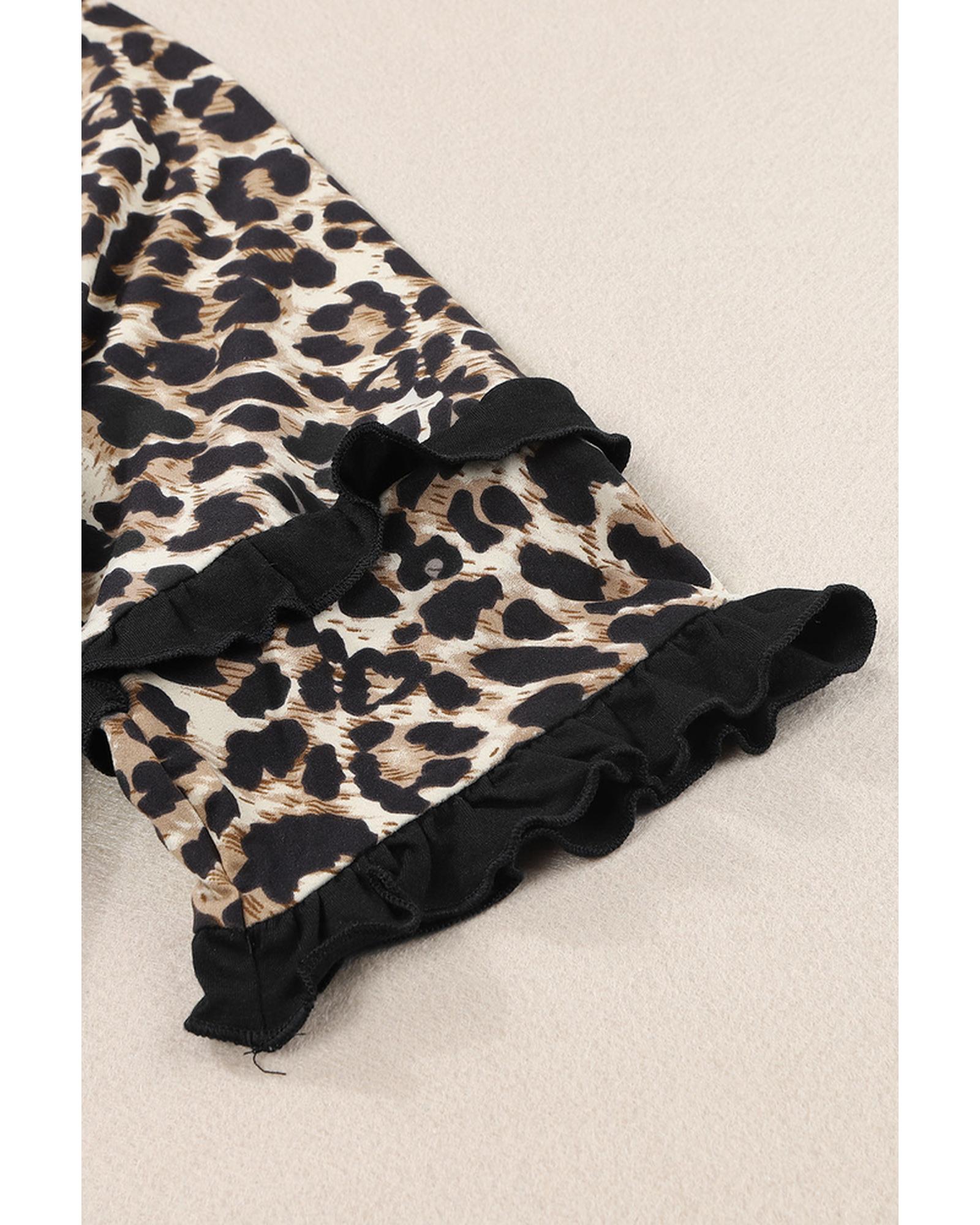 Azura Exchange Leopard Patchwork Ruffled Sleeve Top - S