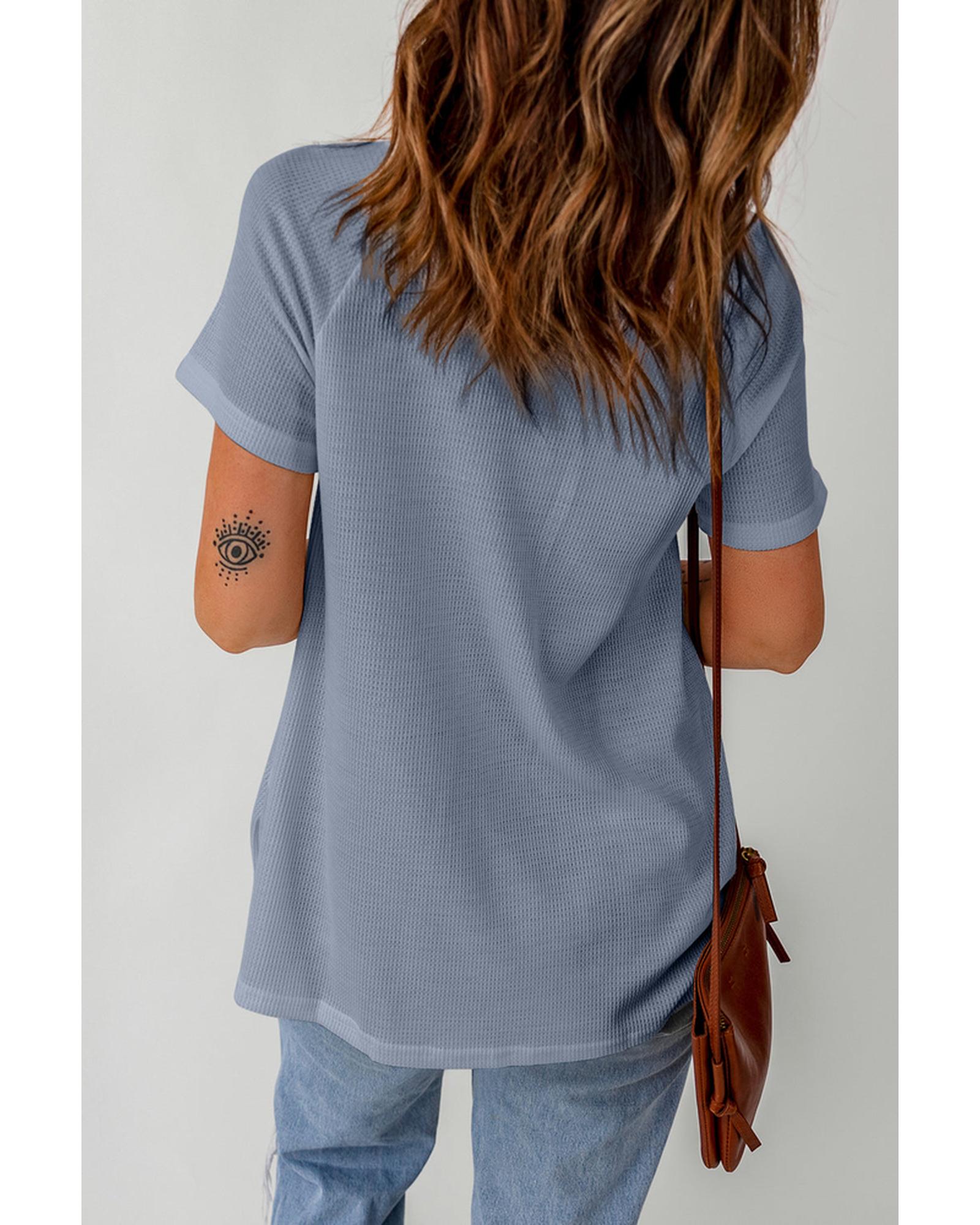 Azura Exchange Lace Crochet Waffle Knit Ruffled V Neck Top - M