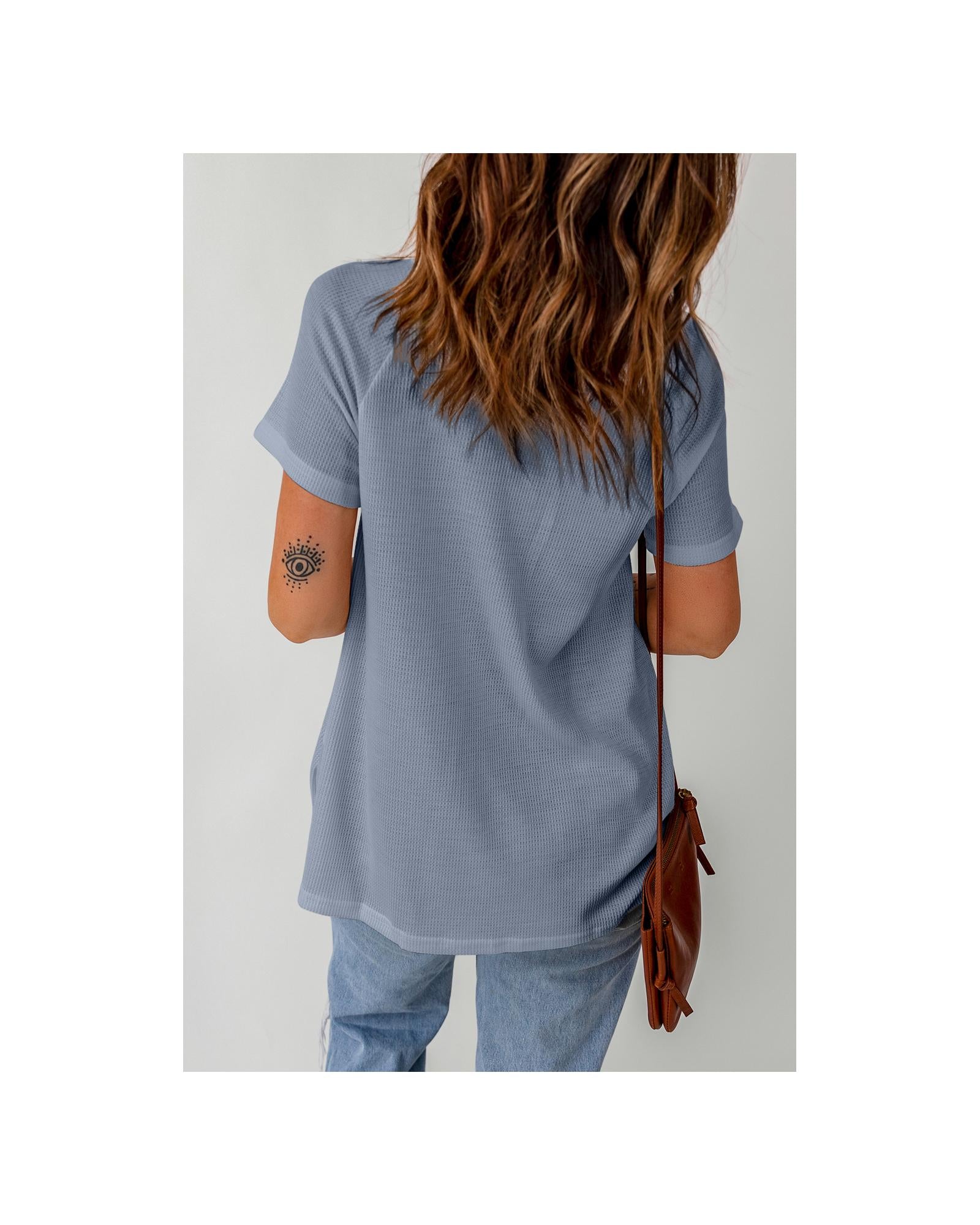 Azura Exchange Lace Crochet Waffle Knit Ruffled V Neck Top - S